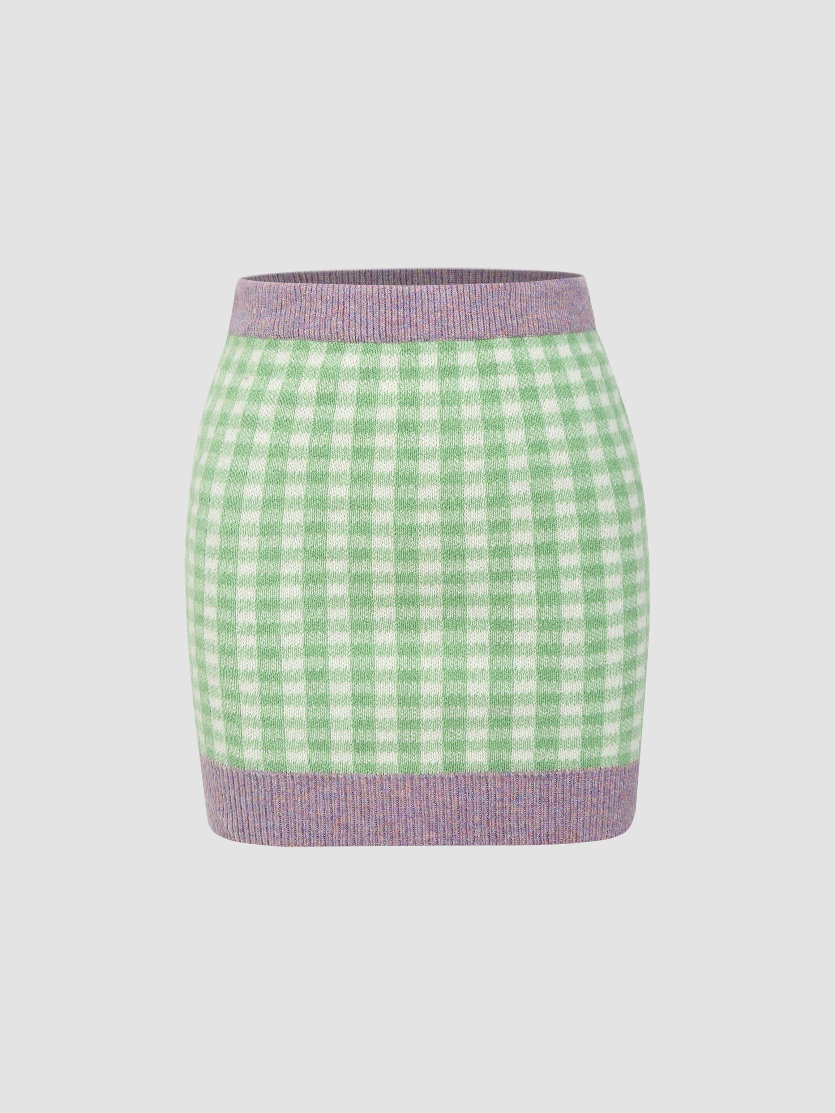 Contrast Trim Gingham Knit Mini Skirt by CIDER