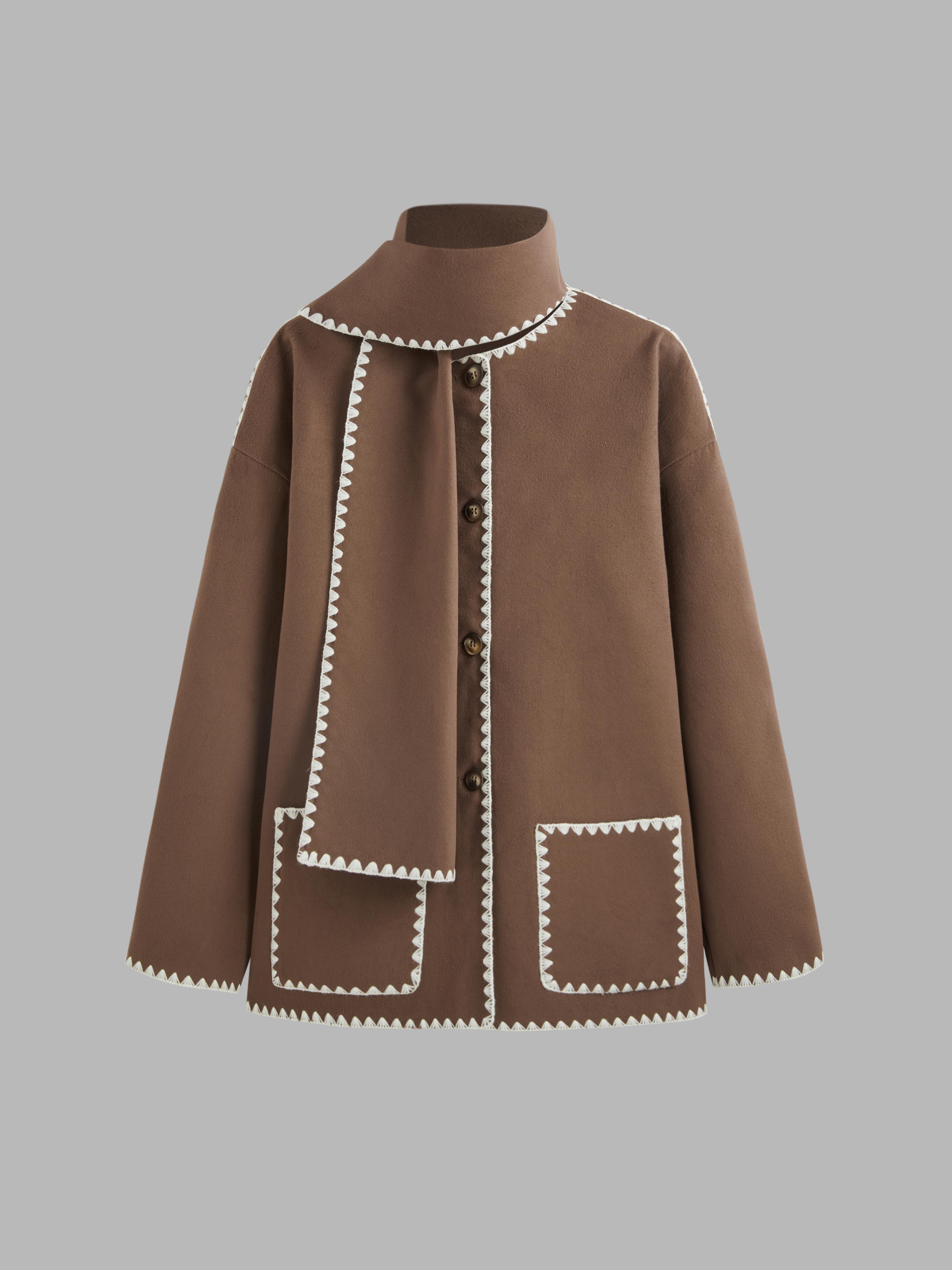 Contrasting Stitching Jacket With Scarf by CIDER