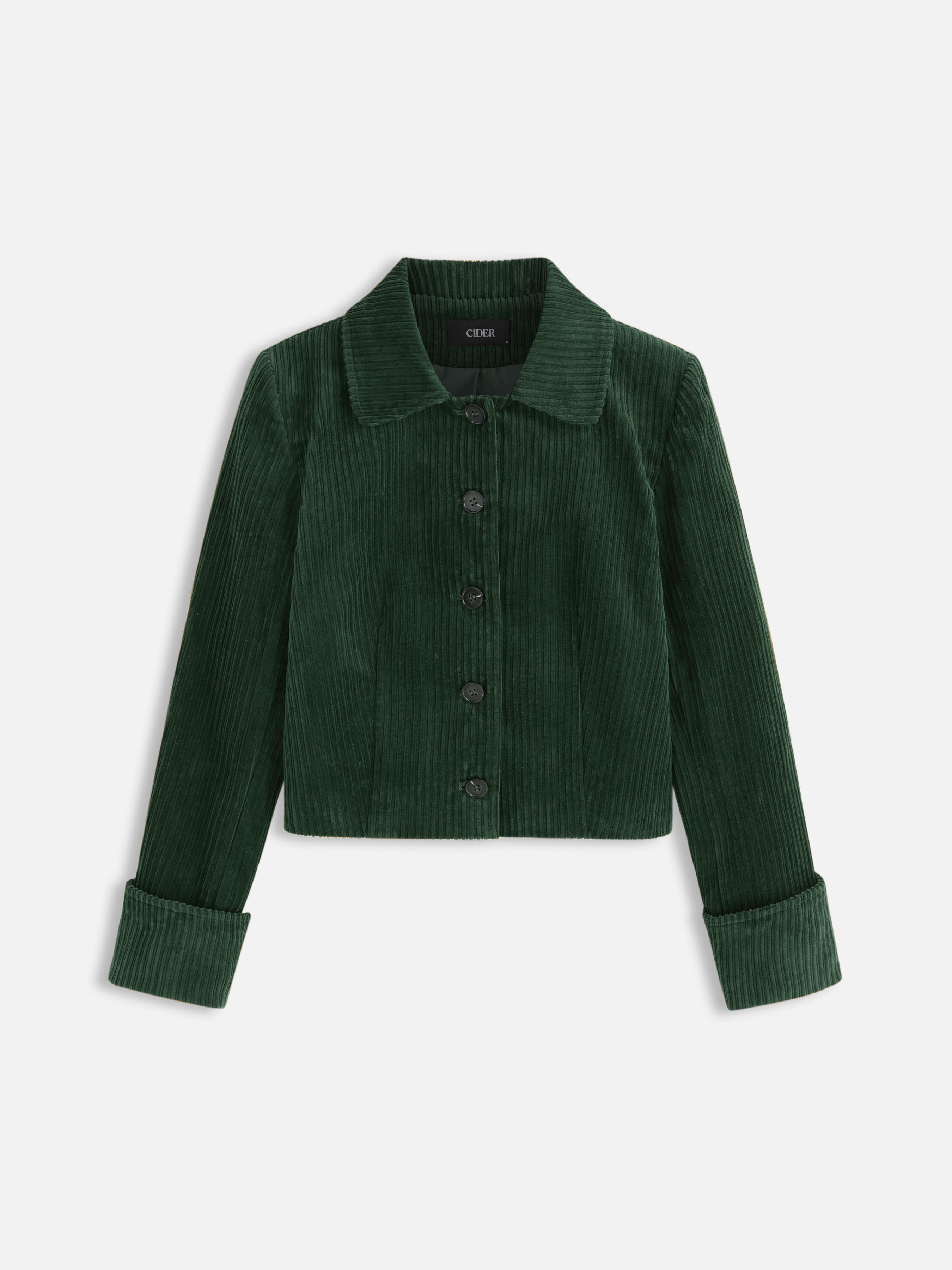 Corduroy Collar Button Roll-up Sleeve Jacket by CIDER