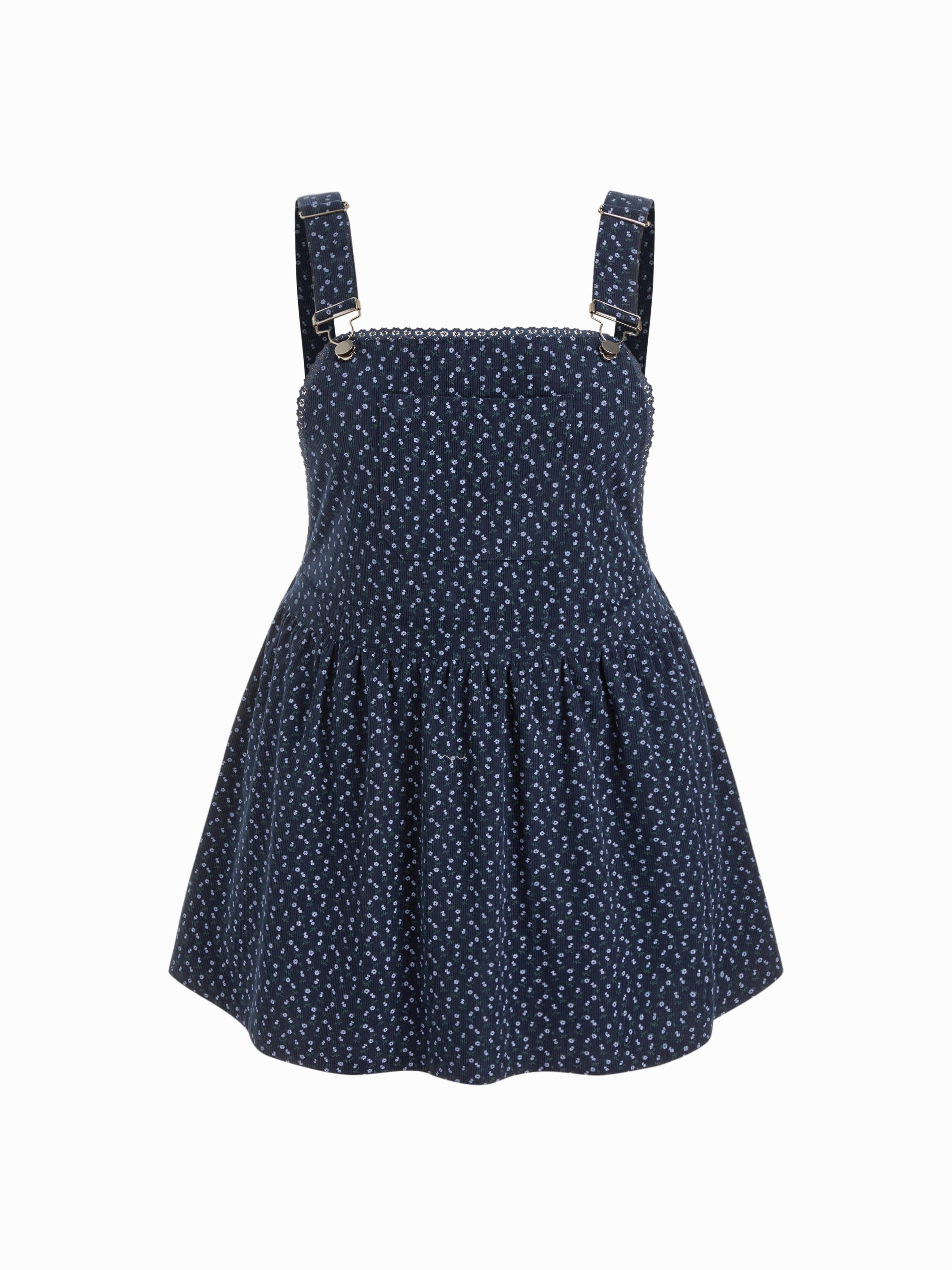 Corduroy Ditsy Floral Lace Trim Pocket Pinafore Mini Dress Curve & Plus by CIDER