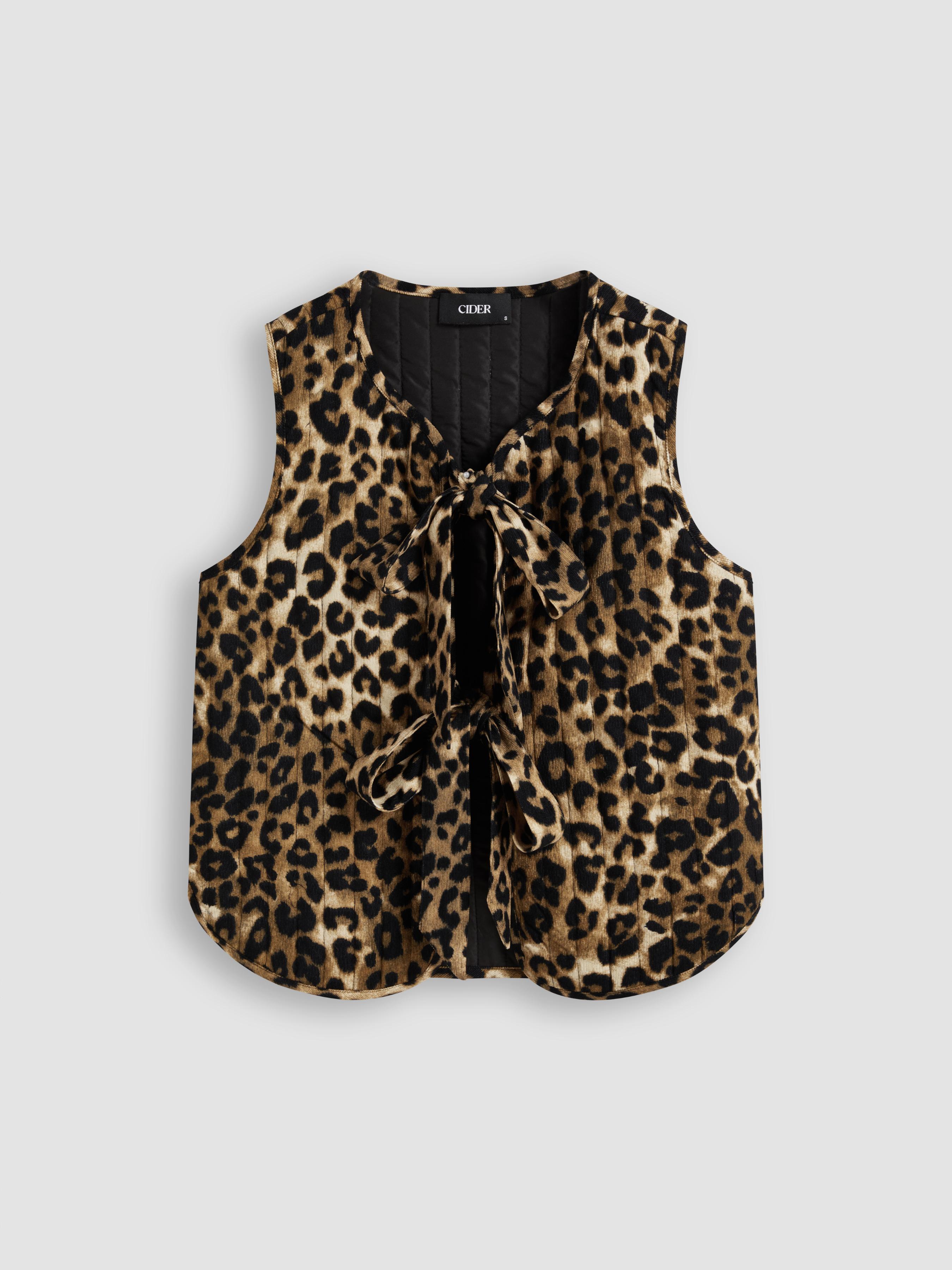 Corduroy Leopard Tie Front Vest by CIDER