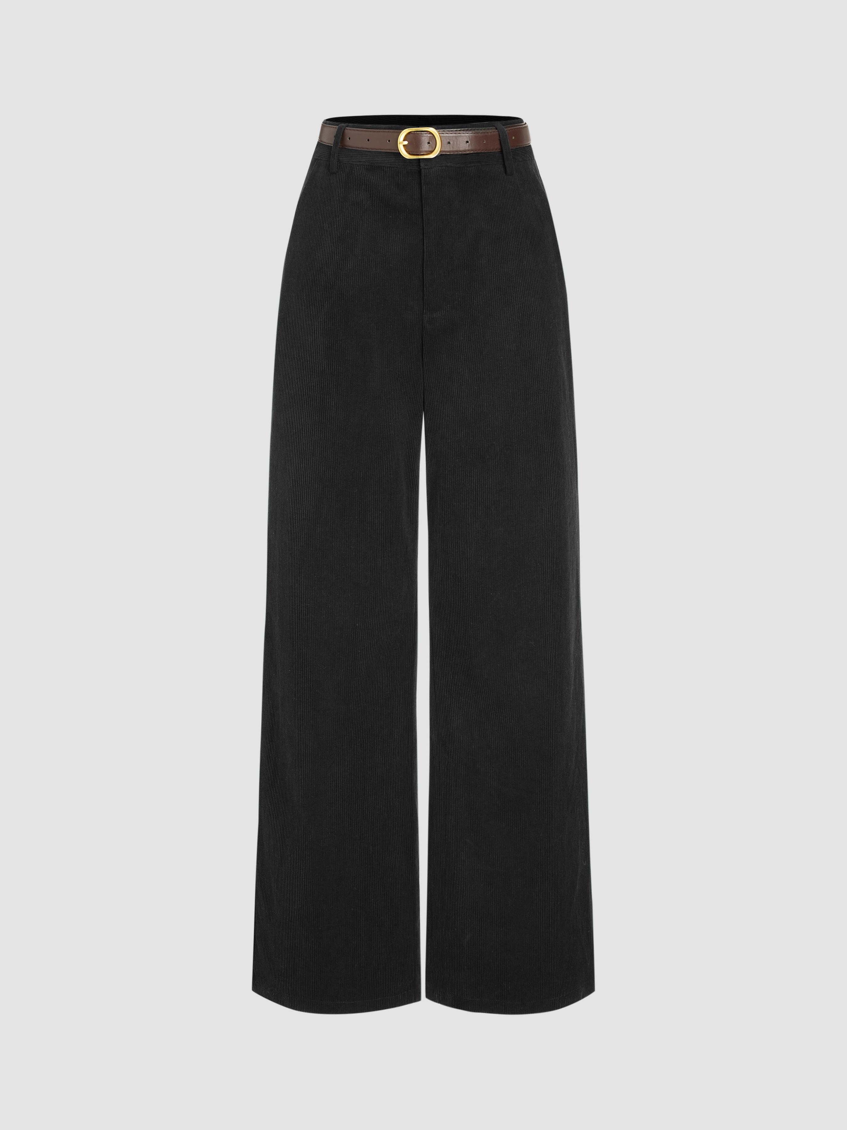 Corduroy Mid Rise Belted Straight Leg Pants by CIDER