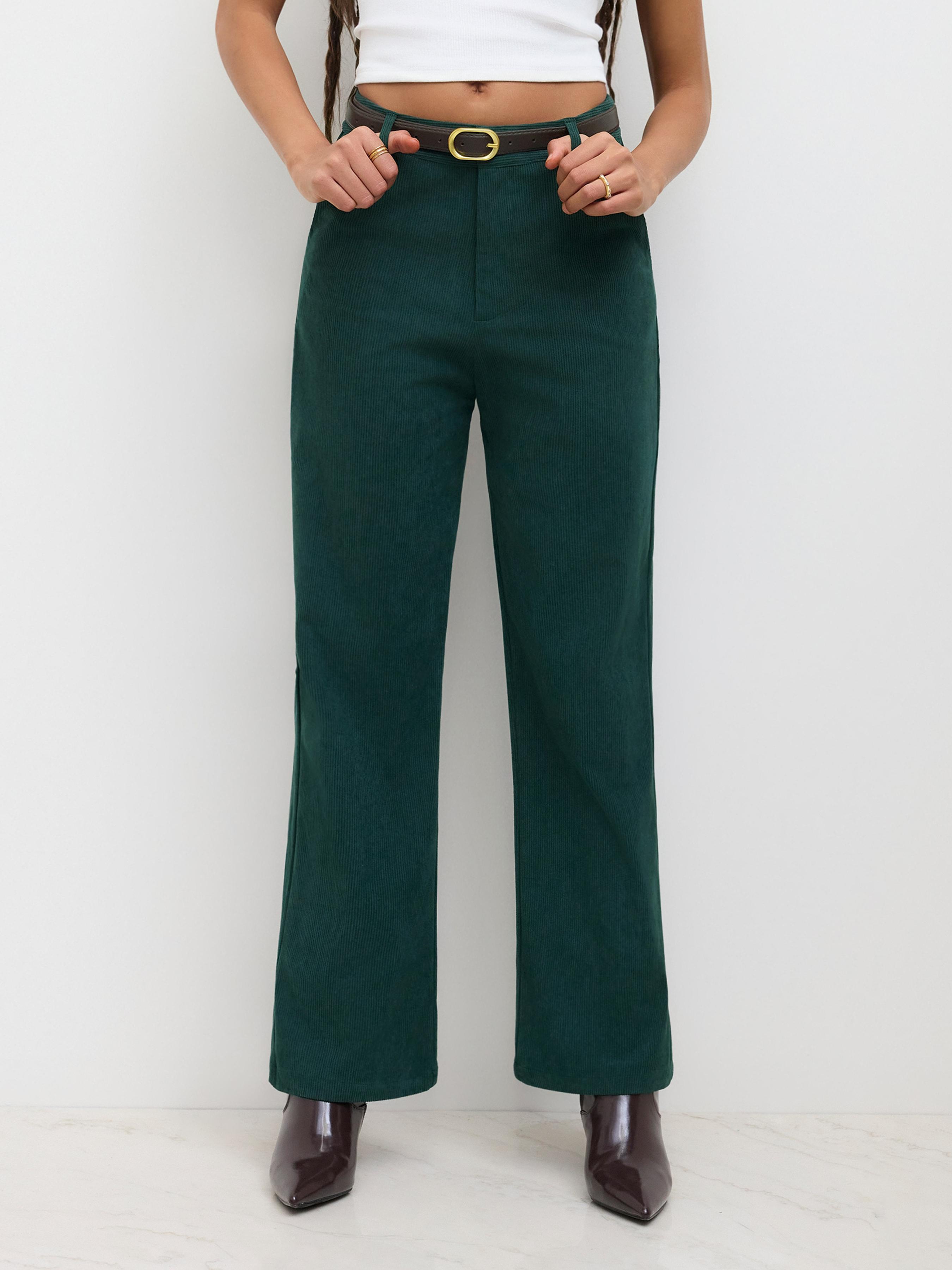 Corduroy Mid Rise Belted Straight Leg Pants by CIDER