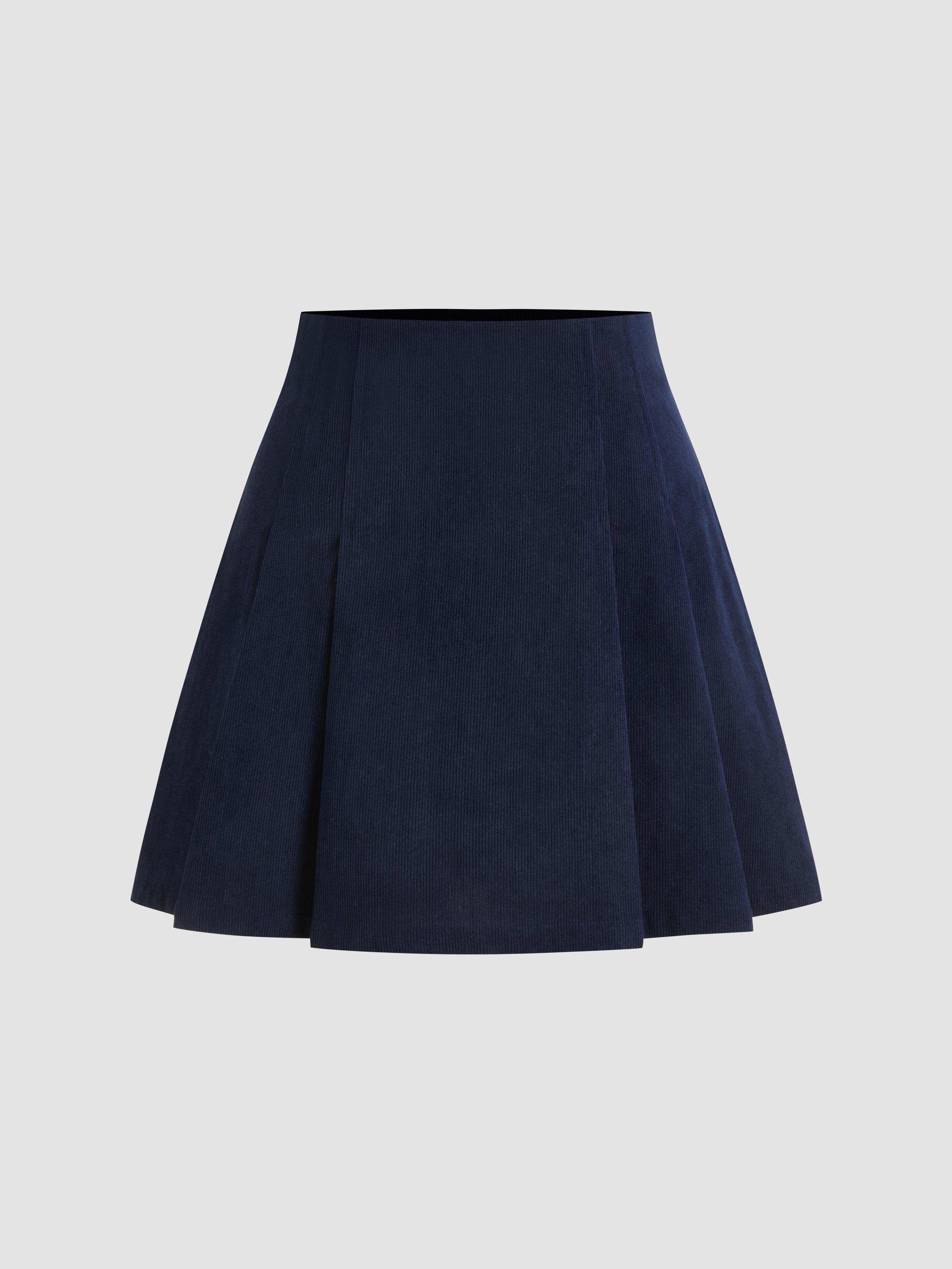 Corduroy Mid Rise Pleated Mini Skirt by CIDER