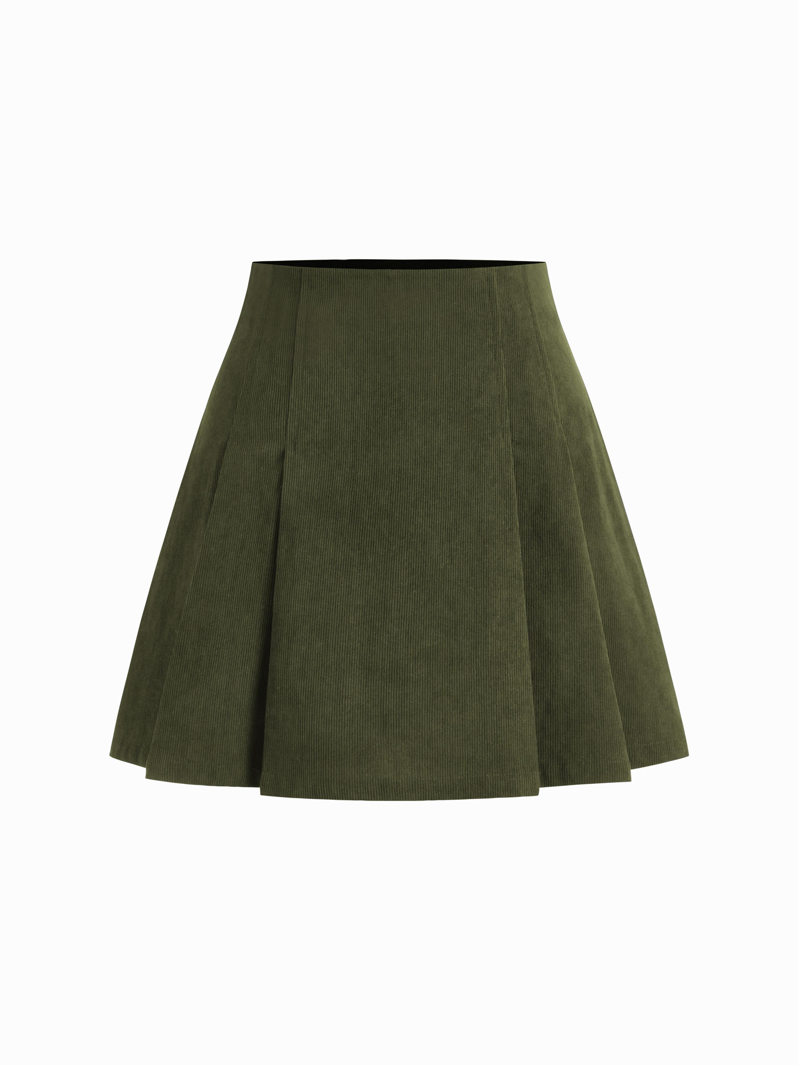 Corduroy Mid Rise Pleated Mini Skirt by CIDER