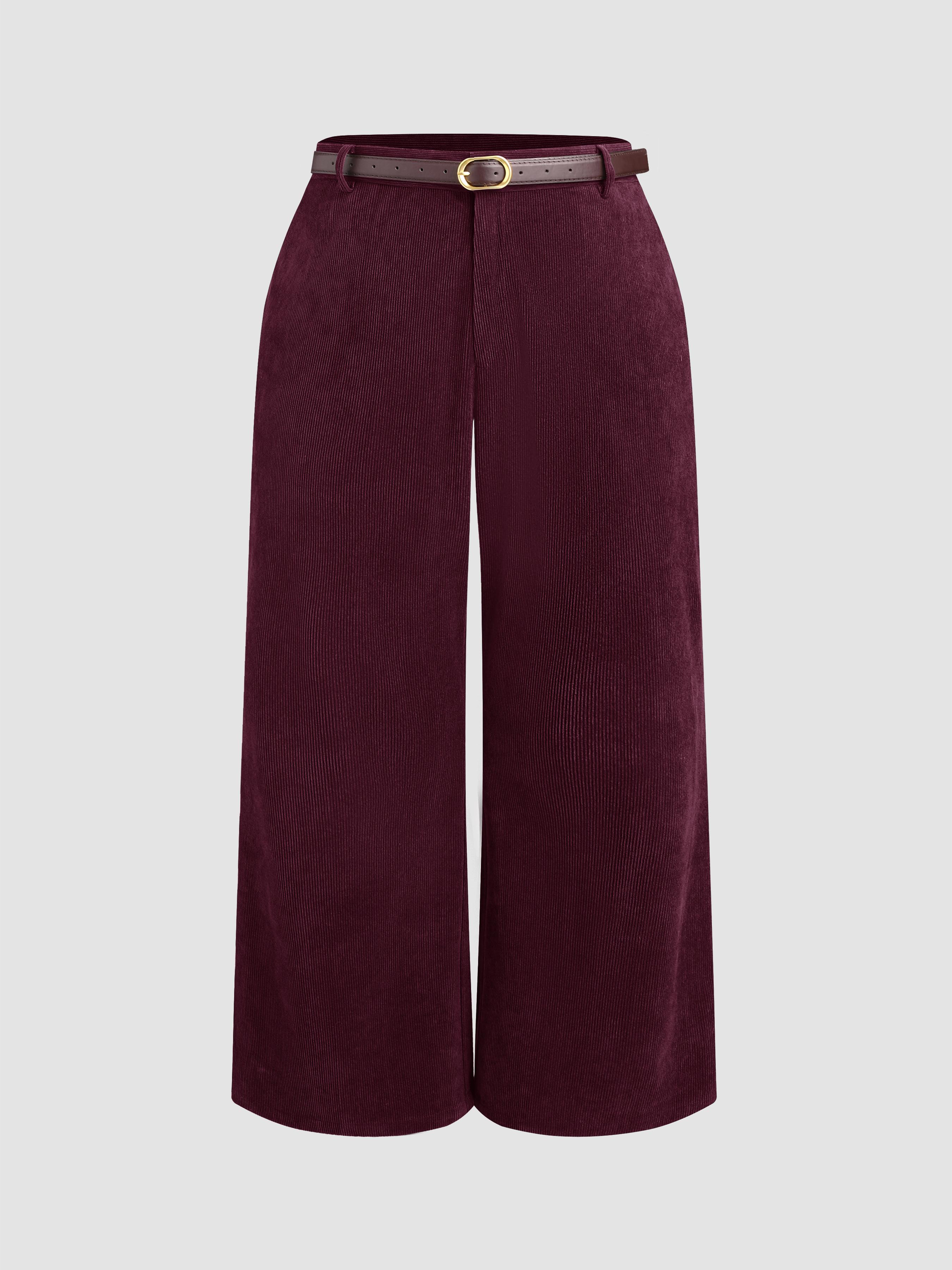 Corduroy Middle Waist Pocket Straight Leg Trousers With Belt Curve & Plus by CIDER