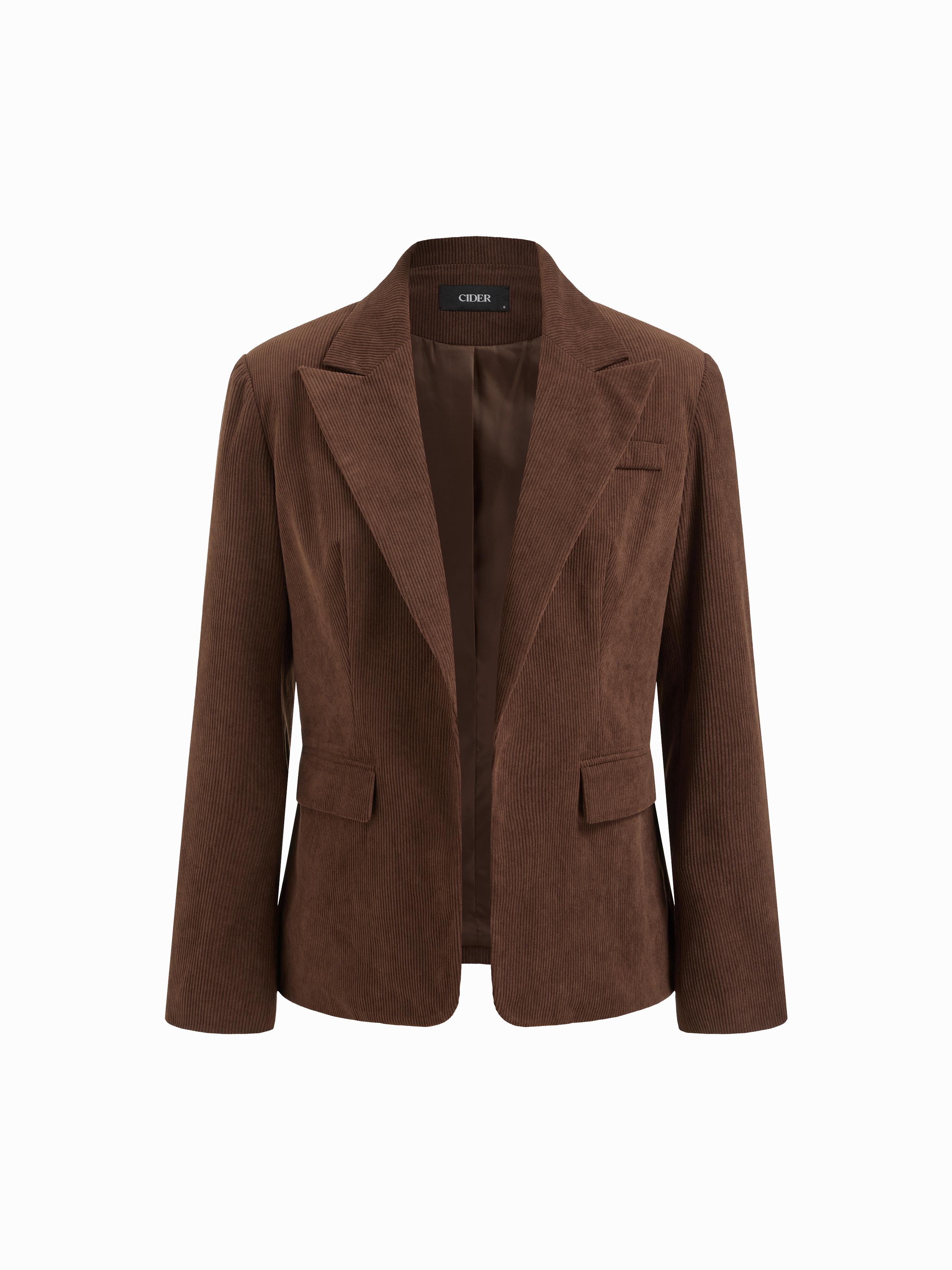 Corduroy Notched Collar Long Sleeve Blazer by CIDER