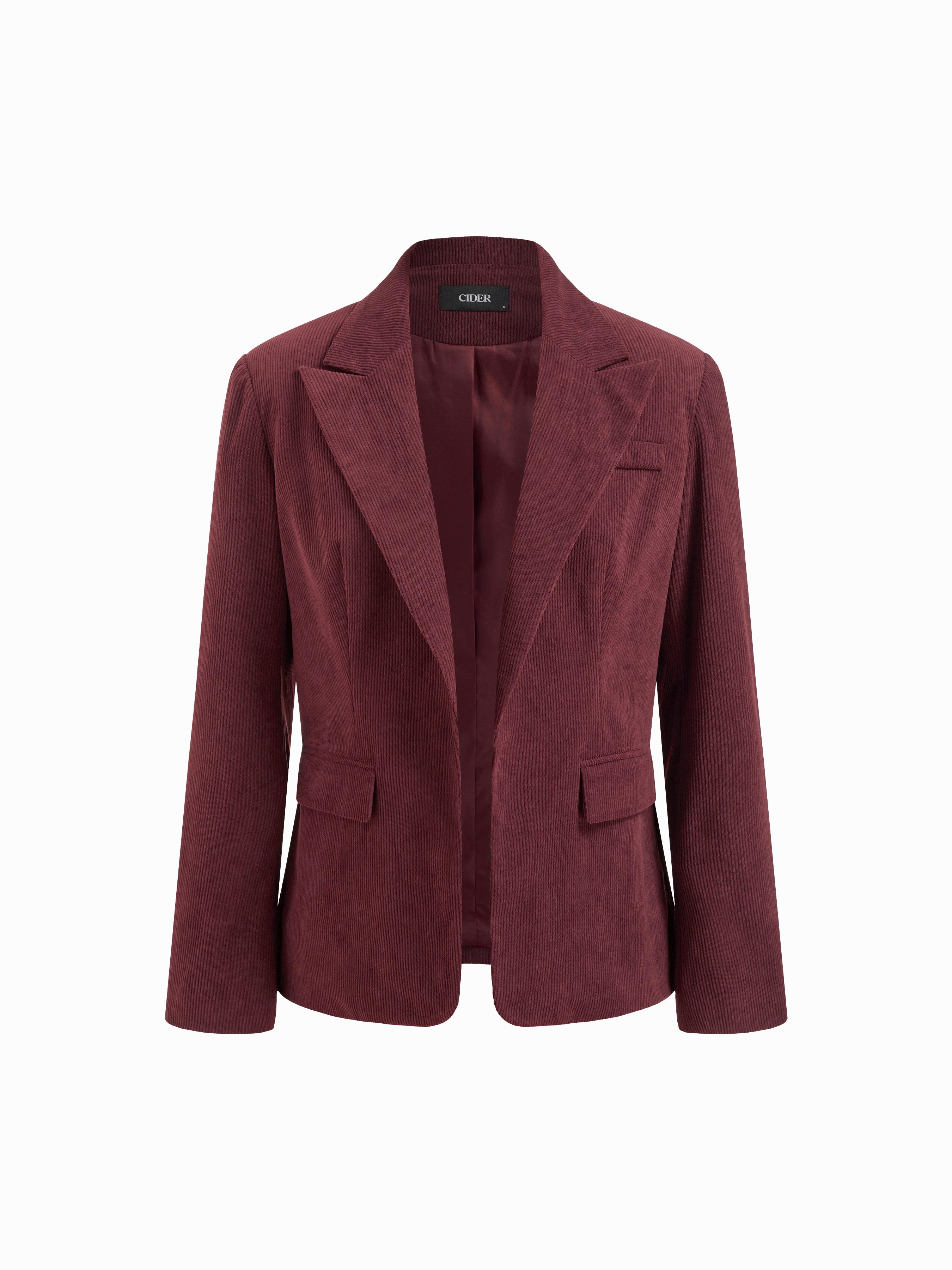Corduroy Notched Collar Long Sleeve Blazer by CIDER
