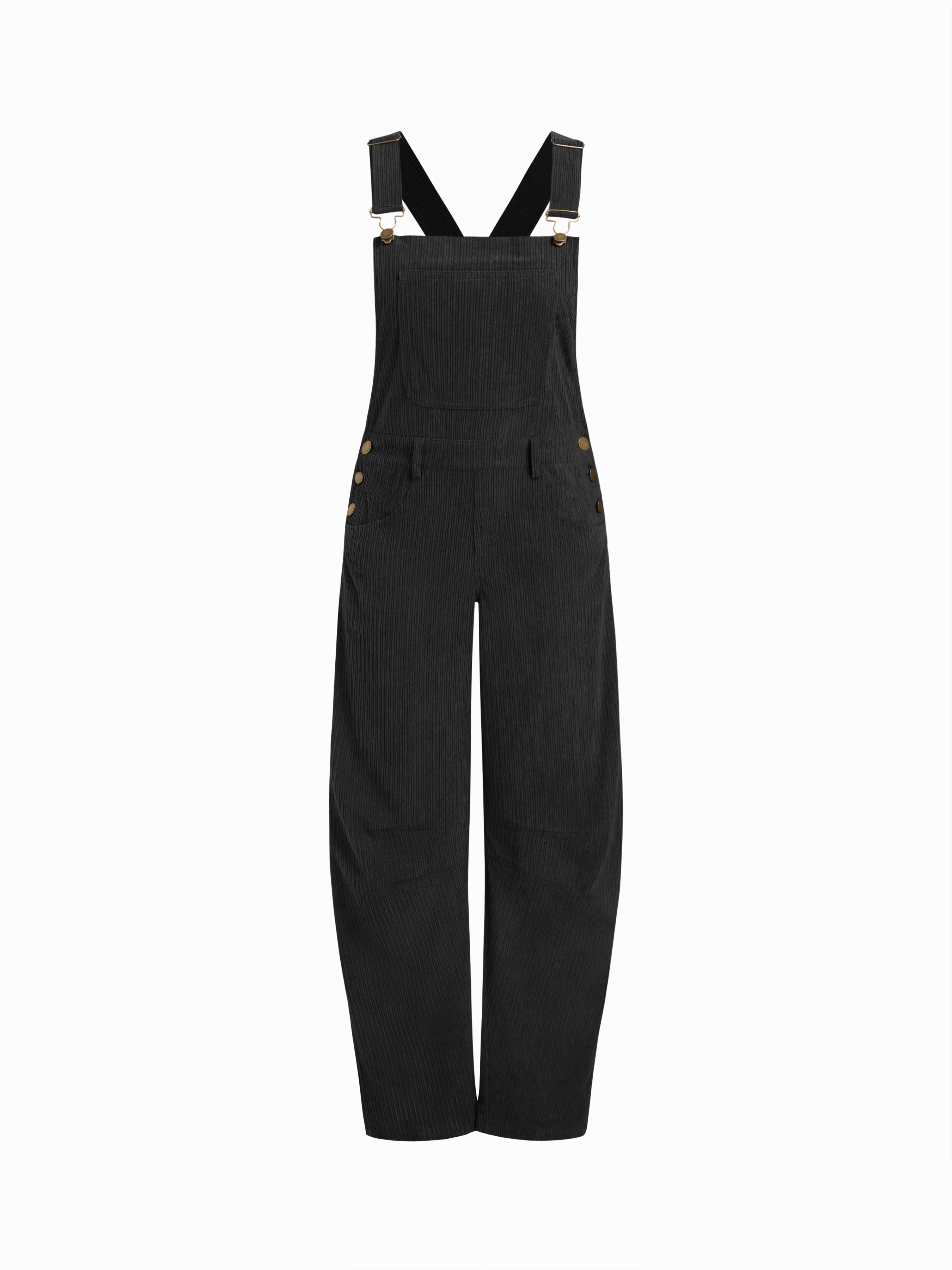 Corduroy Square Neck Metal Detail Barrel-leg Jumpsuit by CIDER