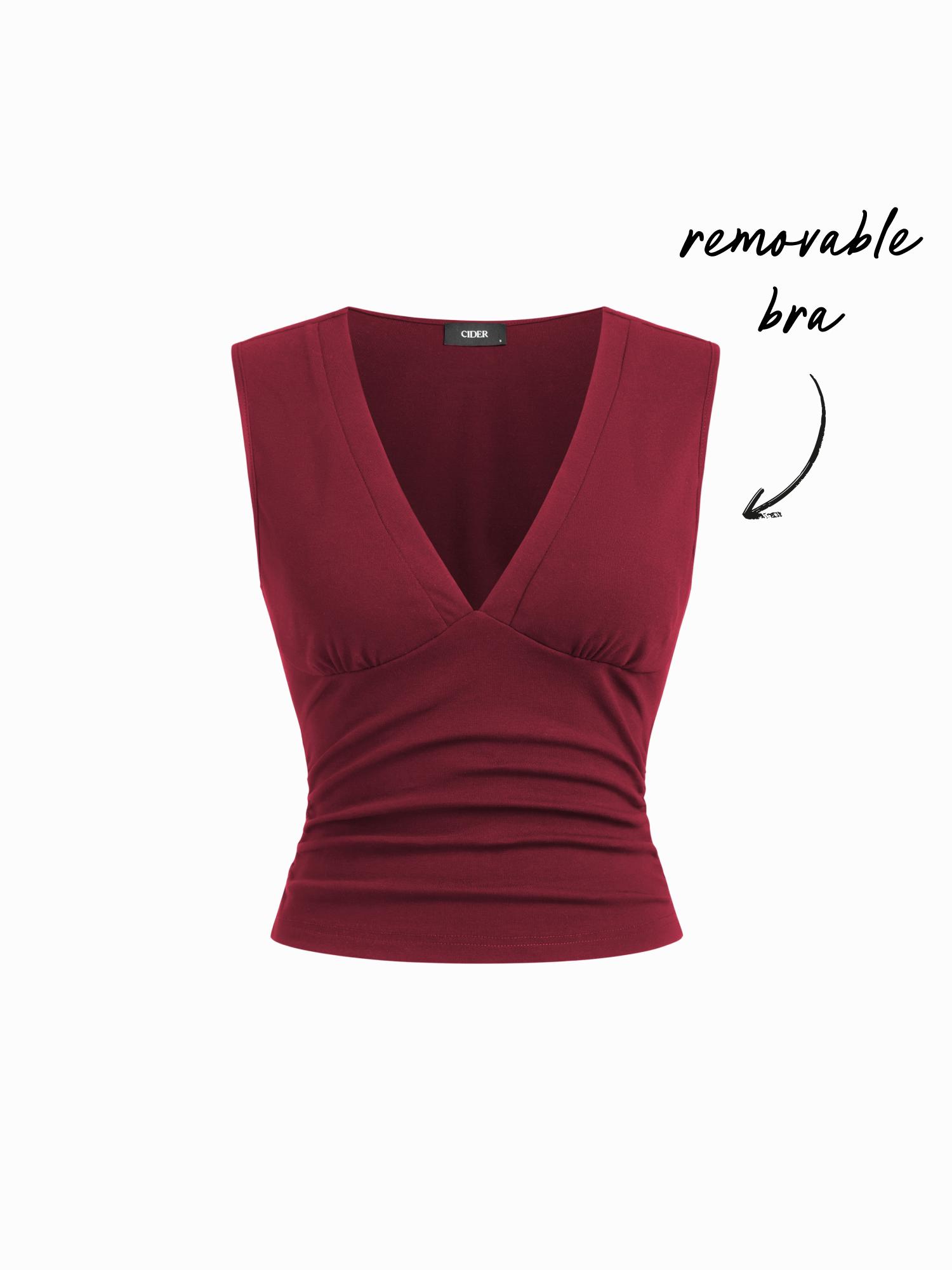 Cotton-Blend V-neck Ruched Top by CIDER