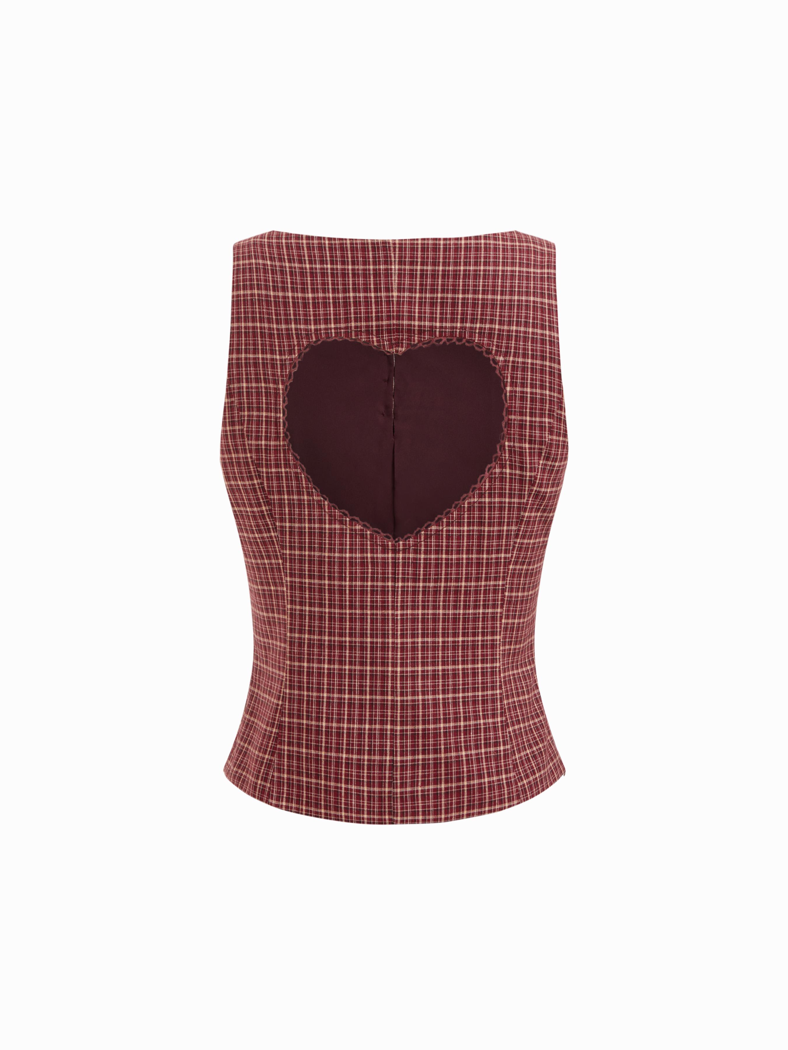 Cotton Boat Neck Plaid Backless Cut Out Tank Top by CIDER
