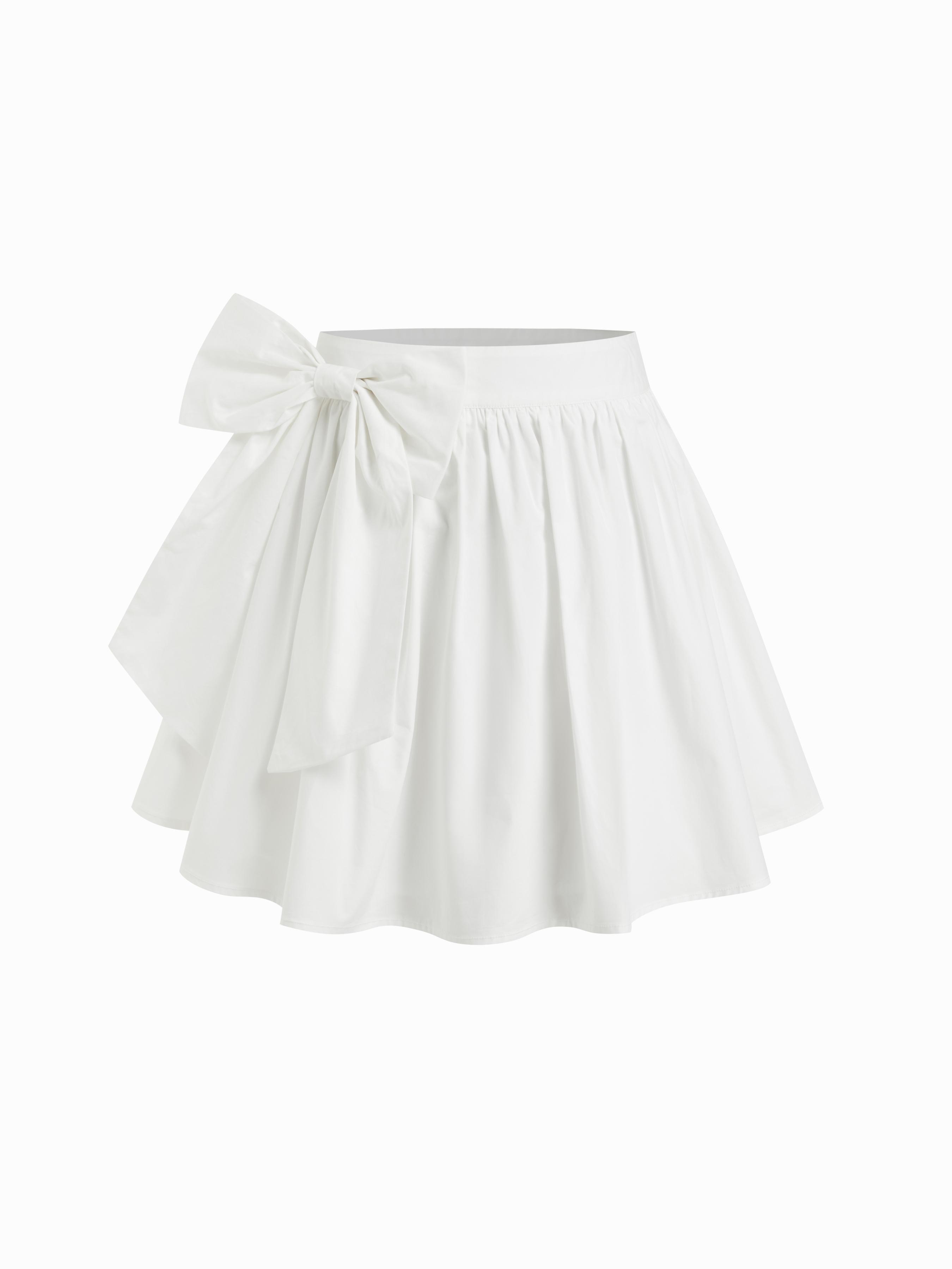 Cotton Bowknot Pleated High Rise A-line Mini Skirt by CIDER