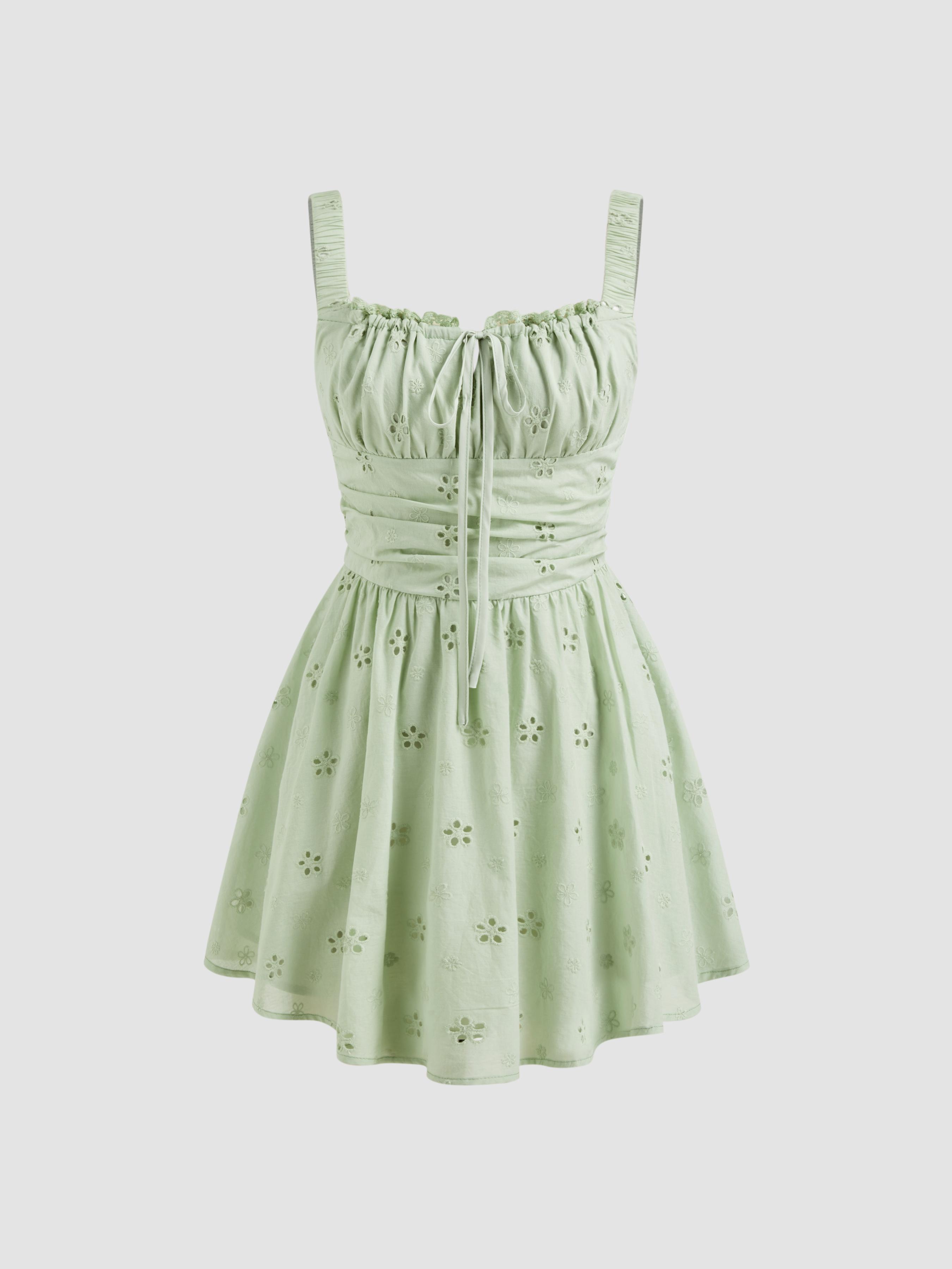 Cotton Broderie Anglaise Ruched Knotted Mini Dress by CIDER