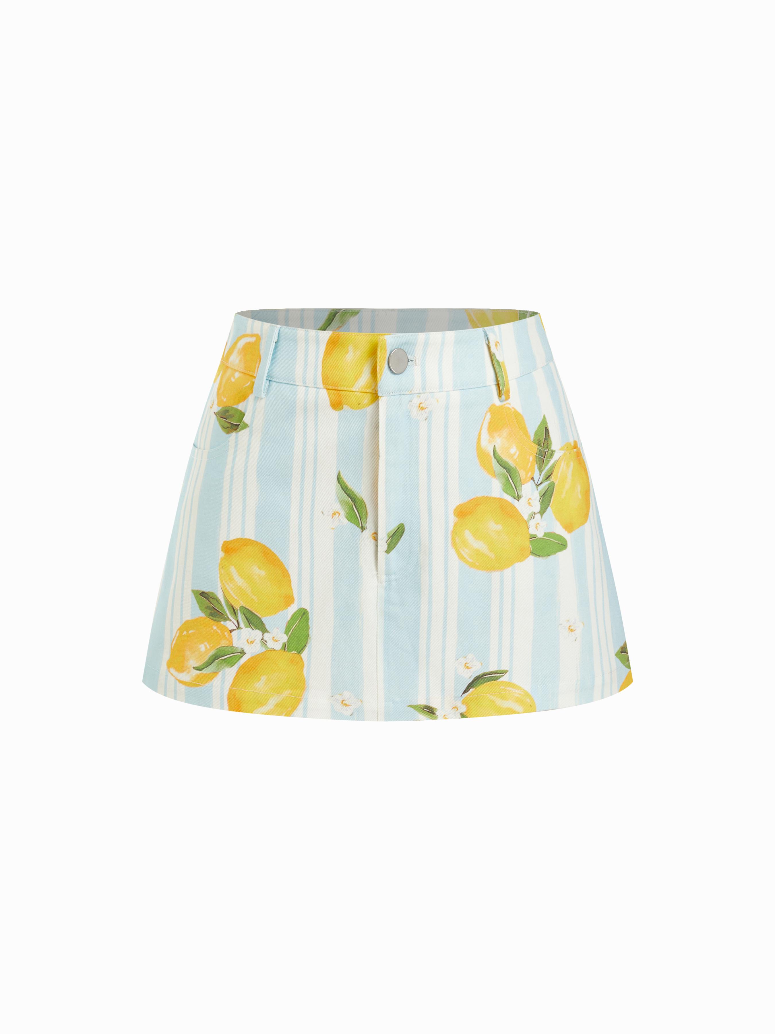 Cotton Cherry Graphic Mid Rise A-line Mini Skirt by CIDER