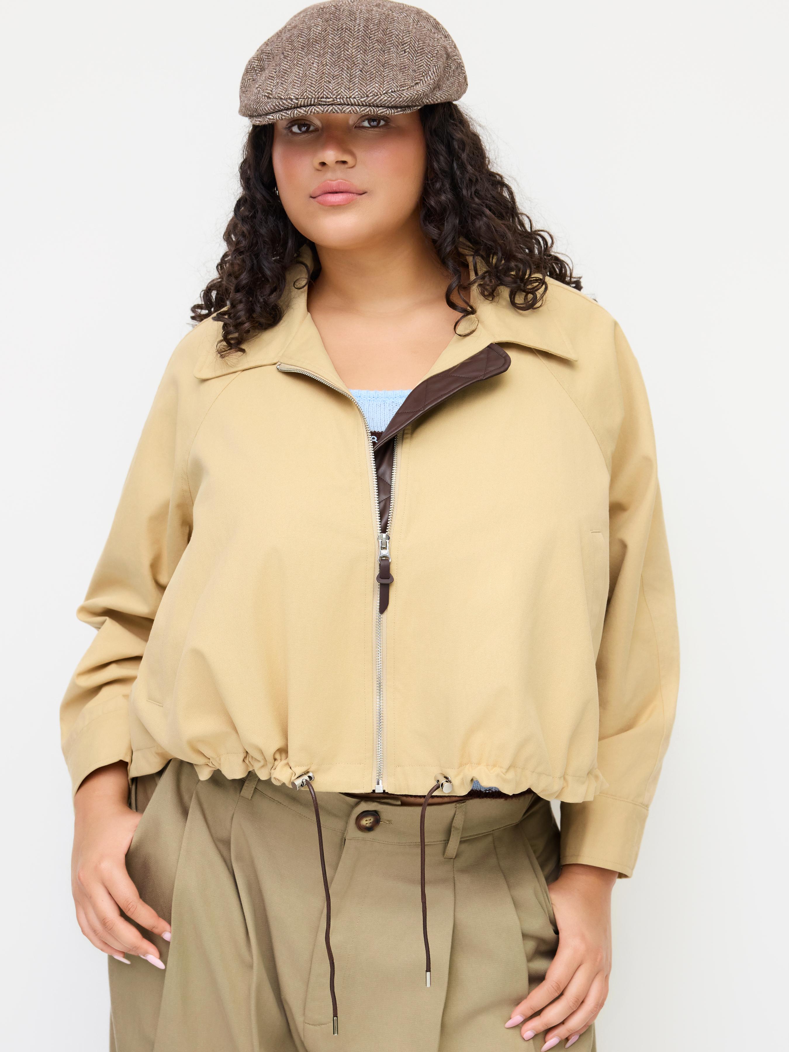 Cotton Collar Drawstring Ruched Shacket Curve & Plus by CIDER