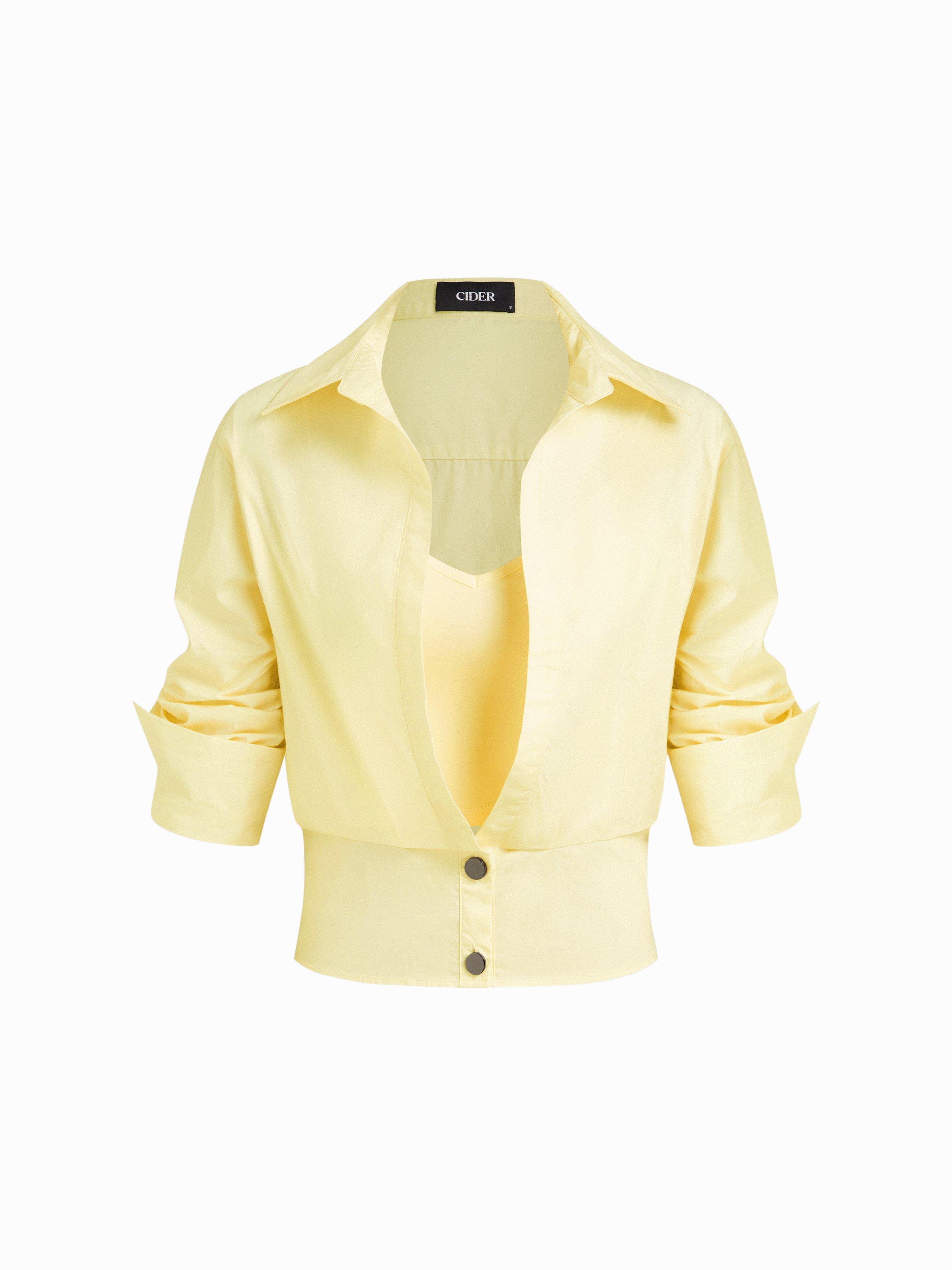 Cotton Collar Mid-length Sleeve Shirt  with Cami Top by CIDER