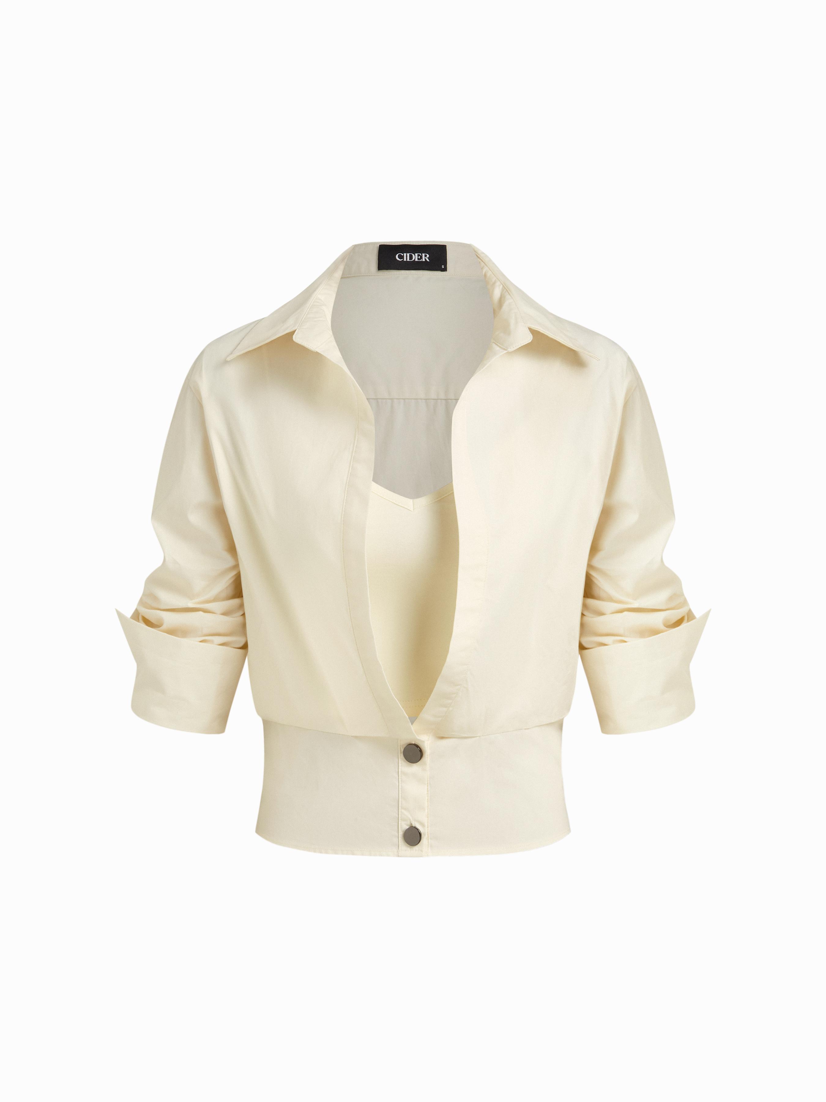 Cotton Collar Mid-length Sleeve Shirt  with Cami Top by CIDER