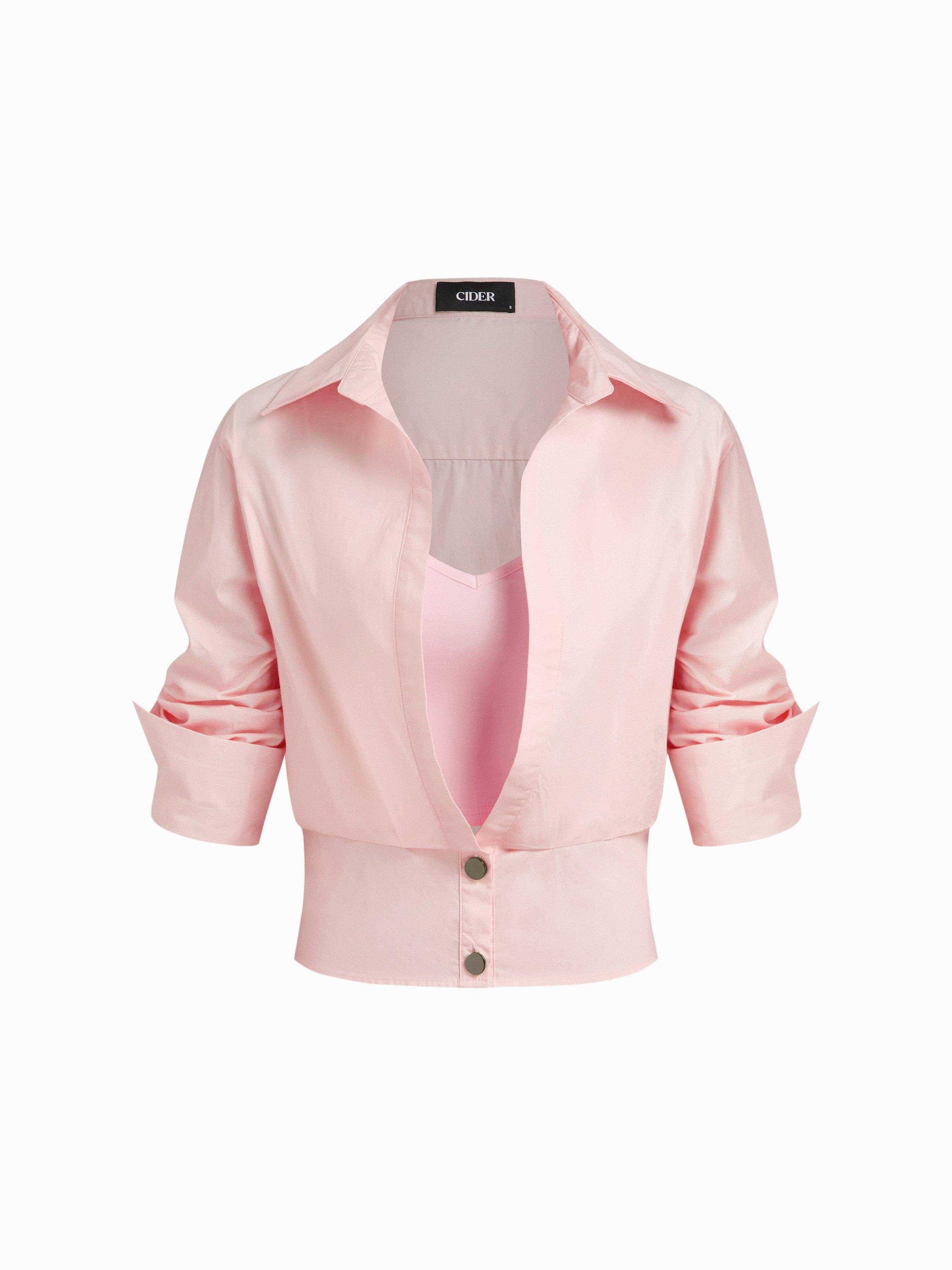 Cotton Collar Mid-length Sleeve Shirt  with Cami Top by CIDER