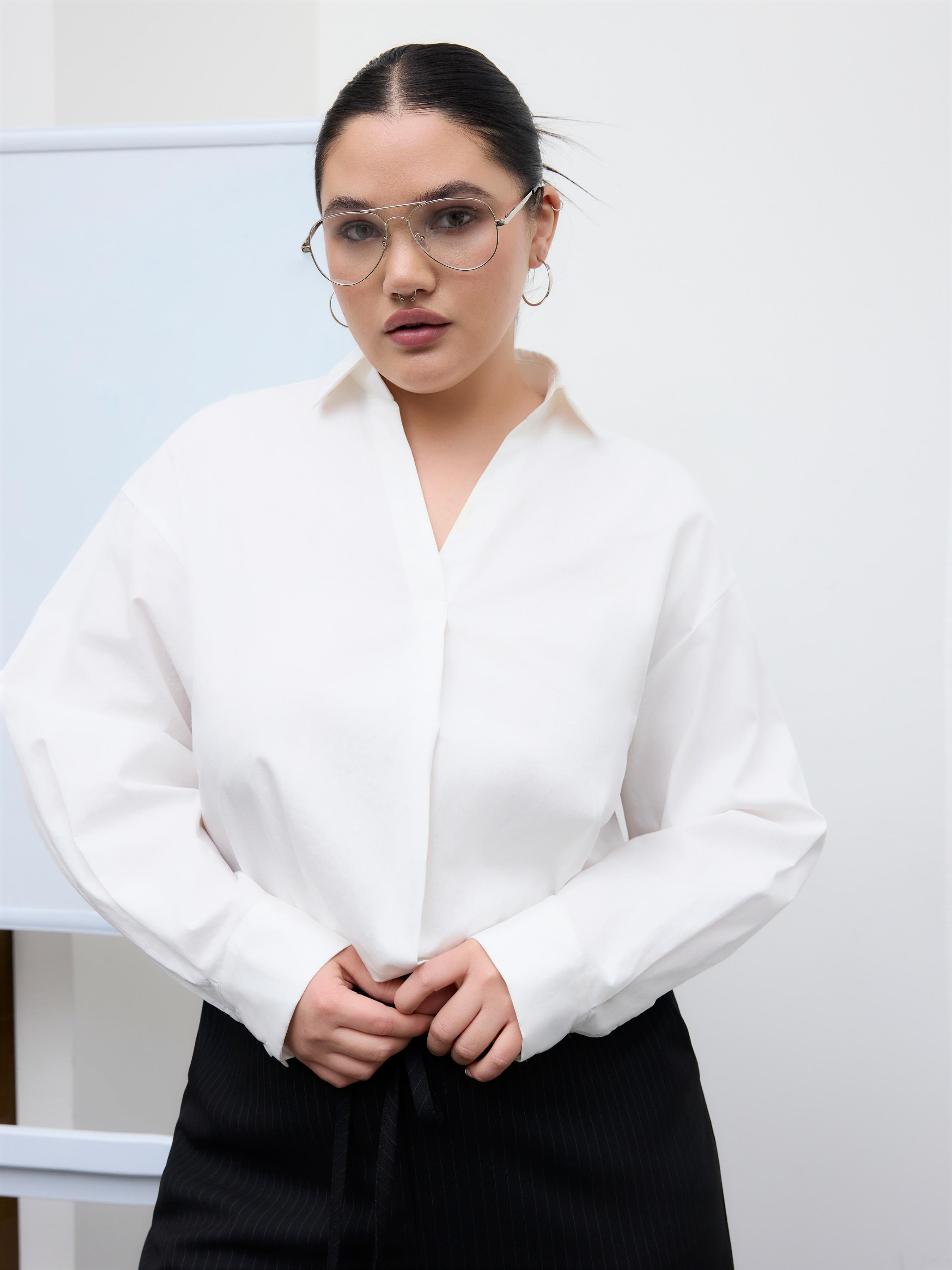 Cotton Collar Shirt Bodysuit Curve & Plus by CIDER