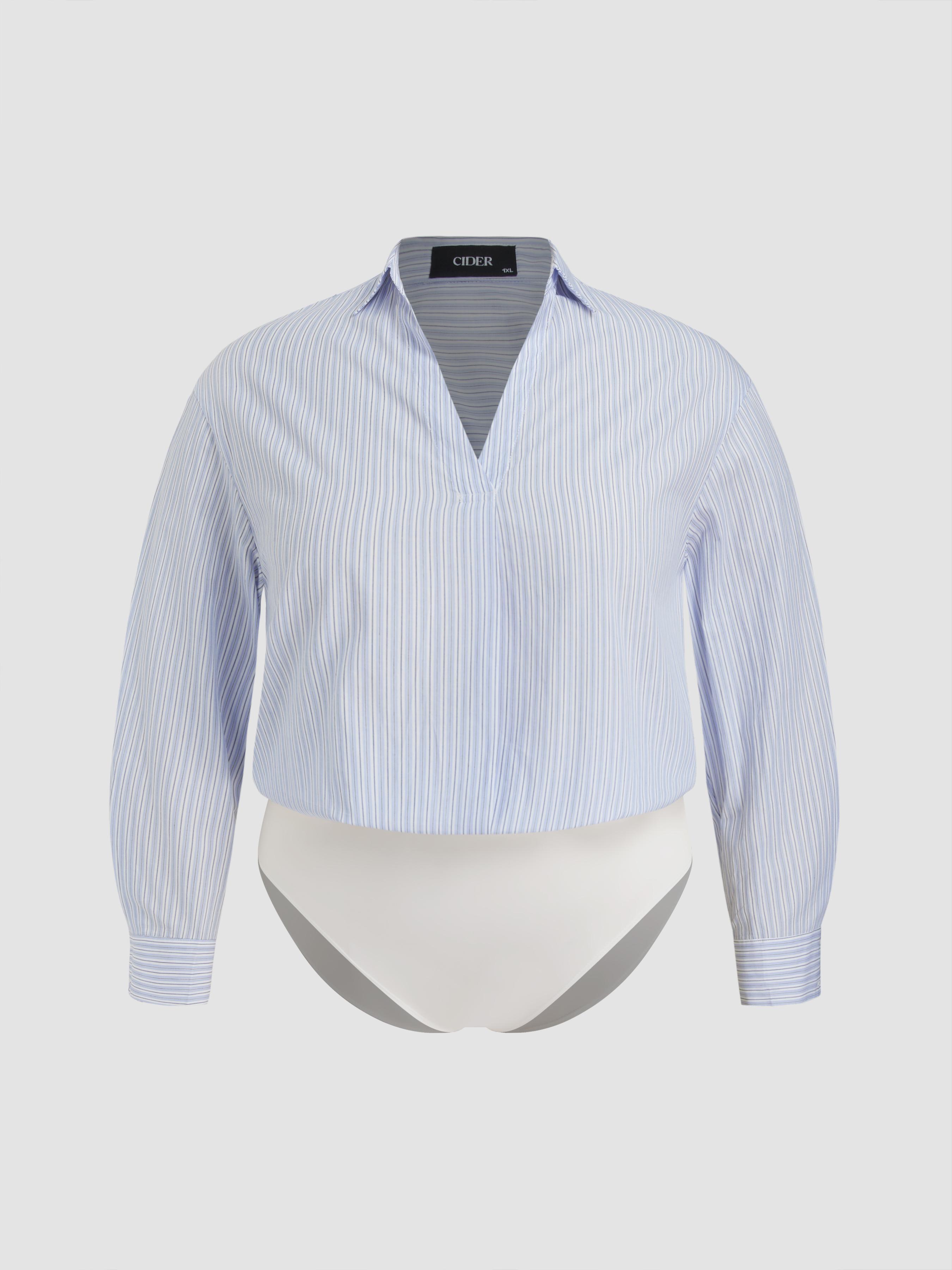 Cotton Collar Shirt Bodysuit Curve & Plus by CIDER