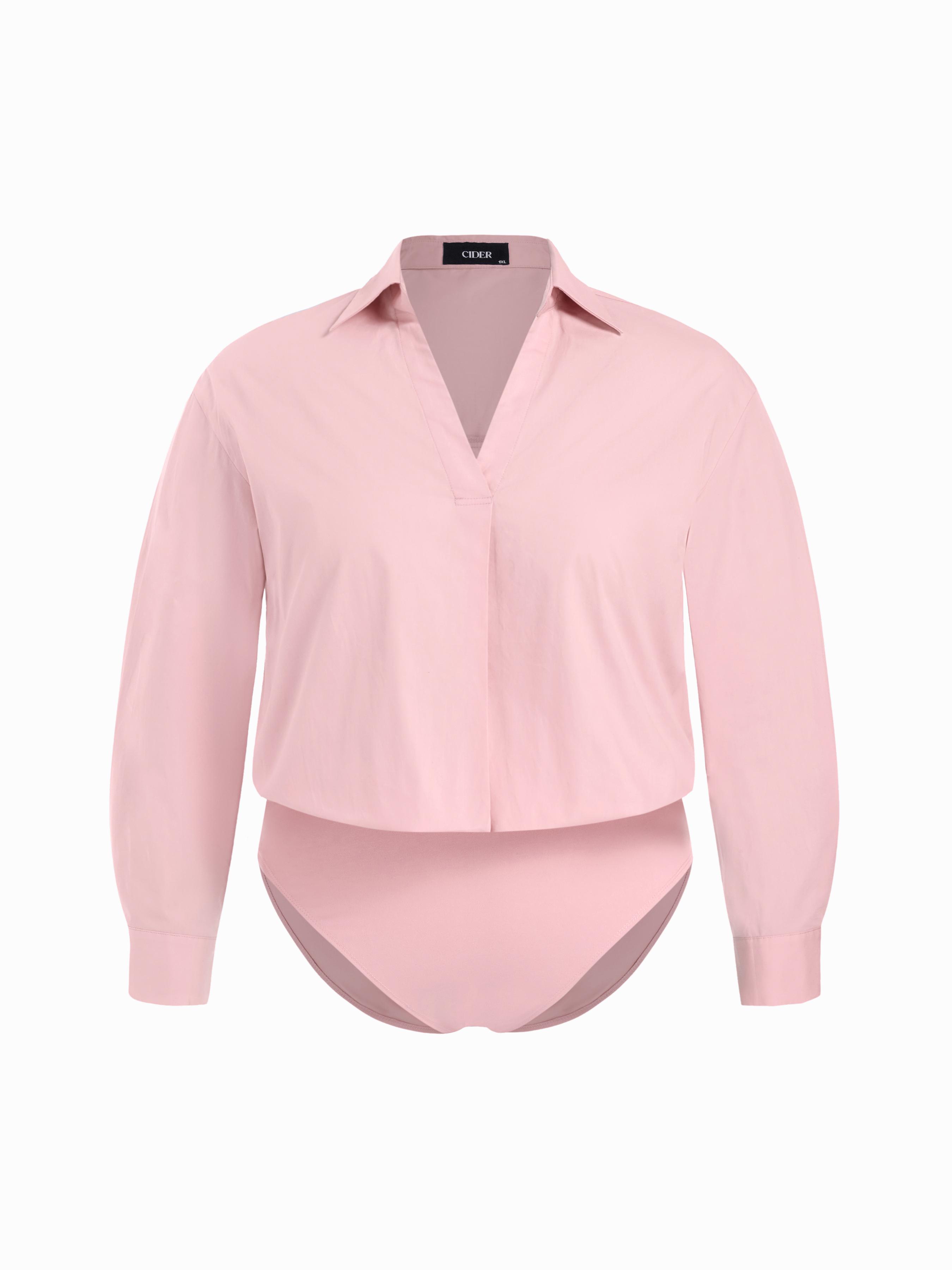 Cotton Collar Shirt Bodysuit Curve & Plus by CIDER