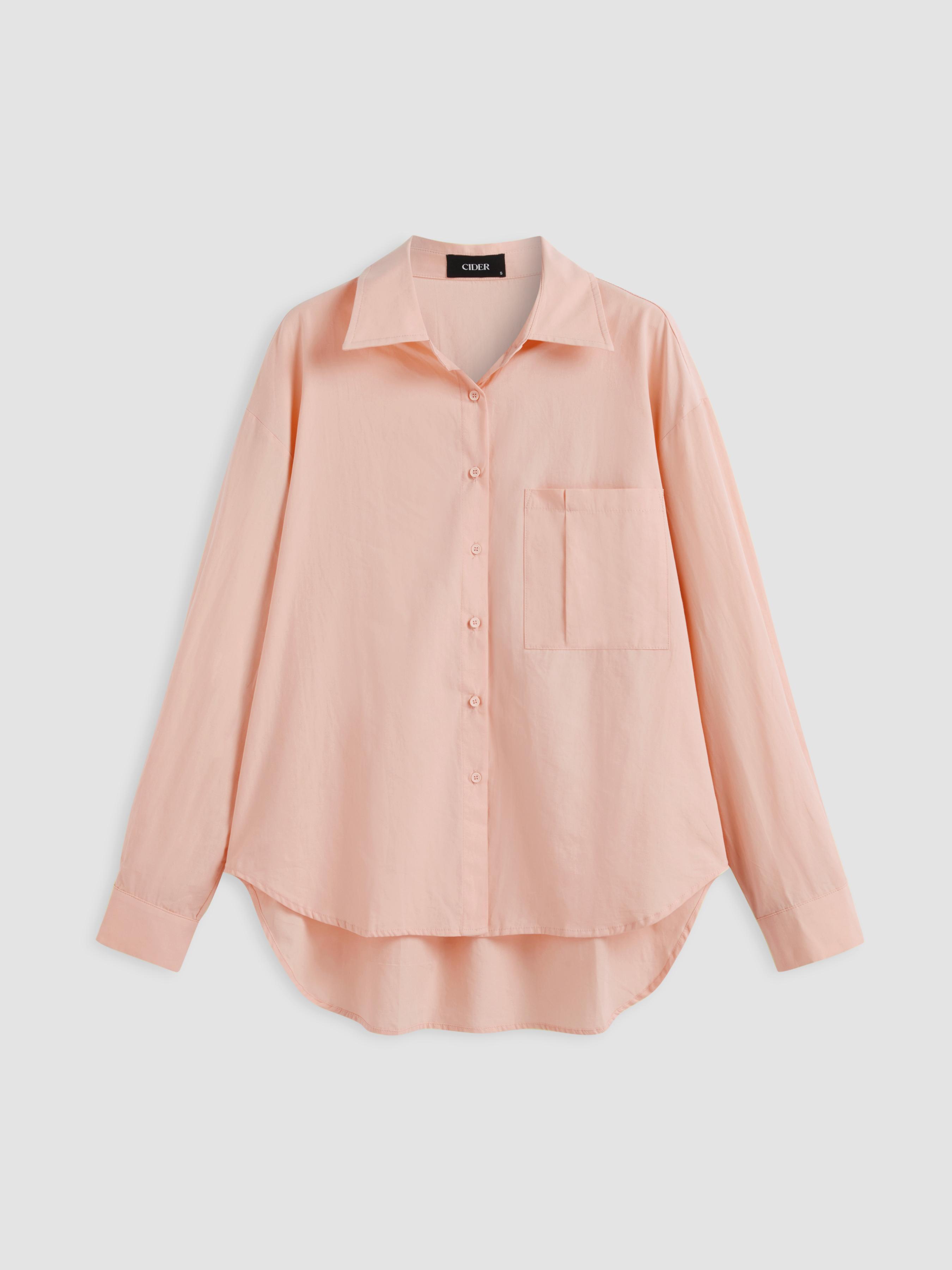 Cotton Collar Solid Long Sleeve Shirt by CIDER
