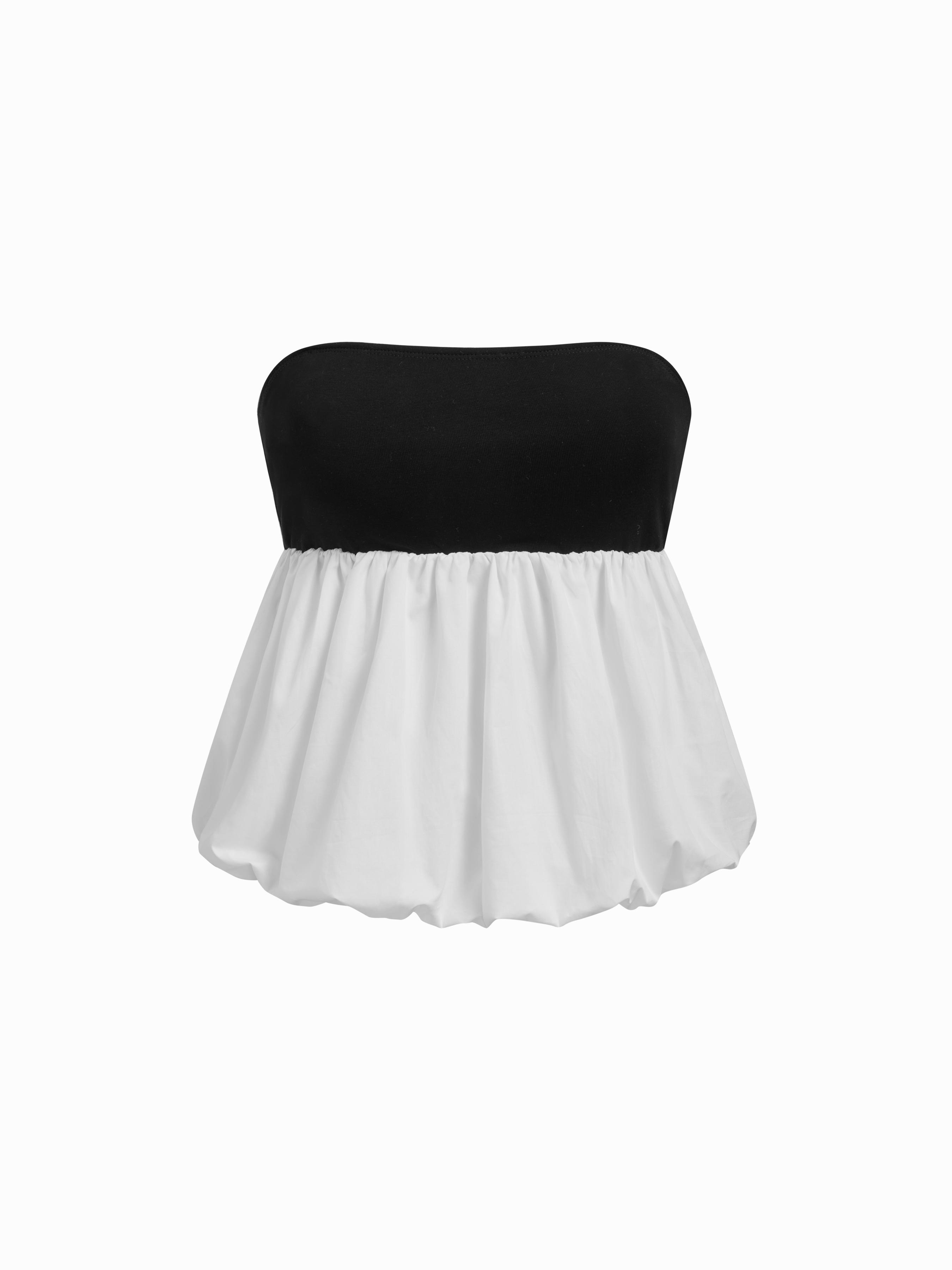 Cotton Color-Blocked Bubble Hem Crop Top by CIDER