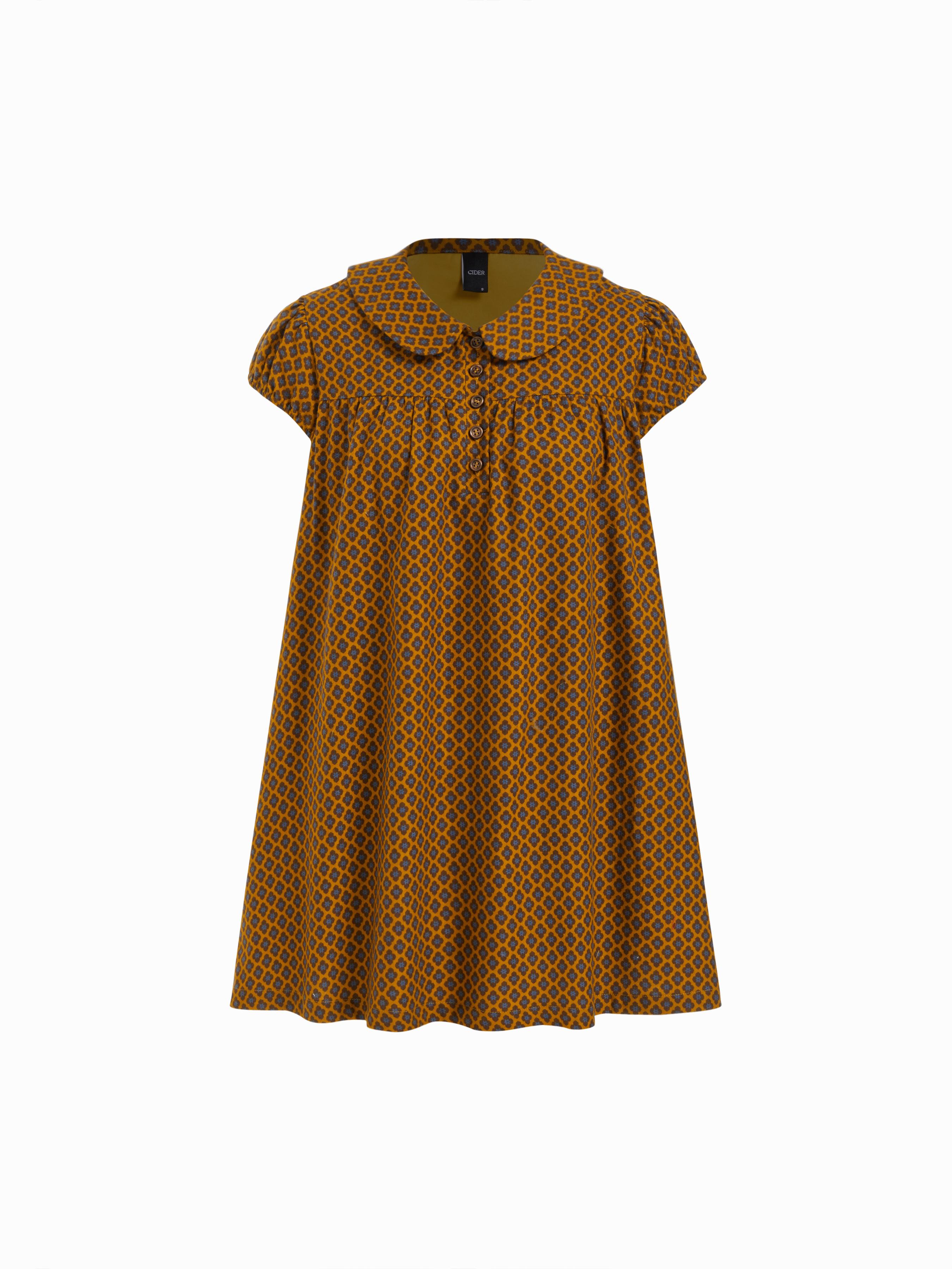 Cotton Geometric Peter Pan Collar Puff Sleeve Babydoll Mini Dress by CIDER