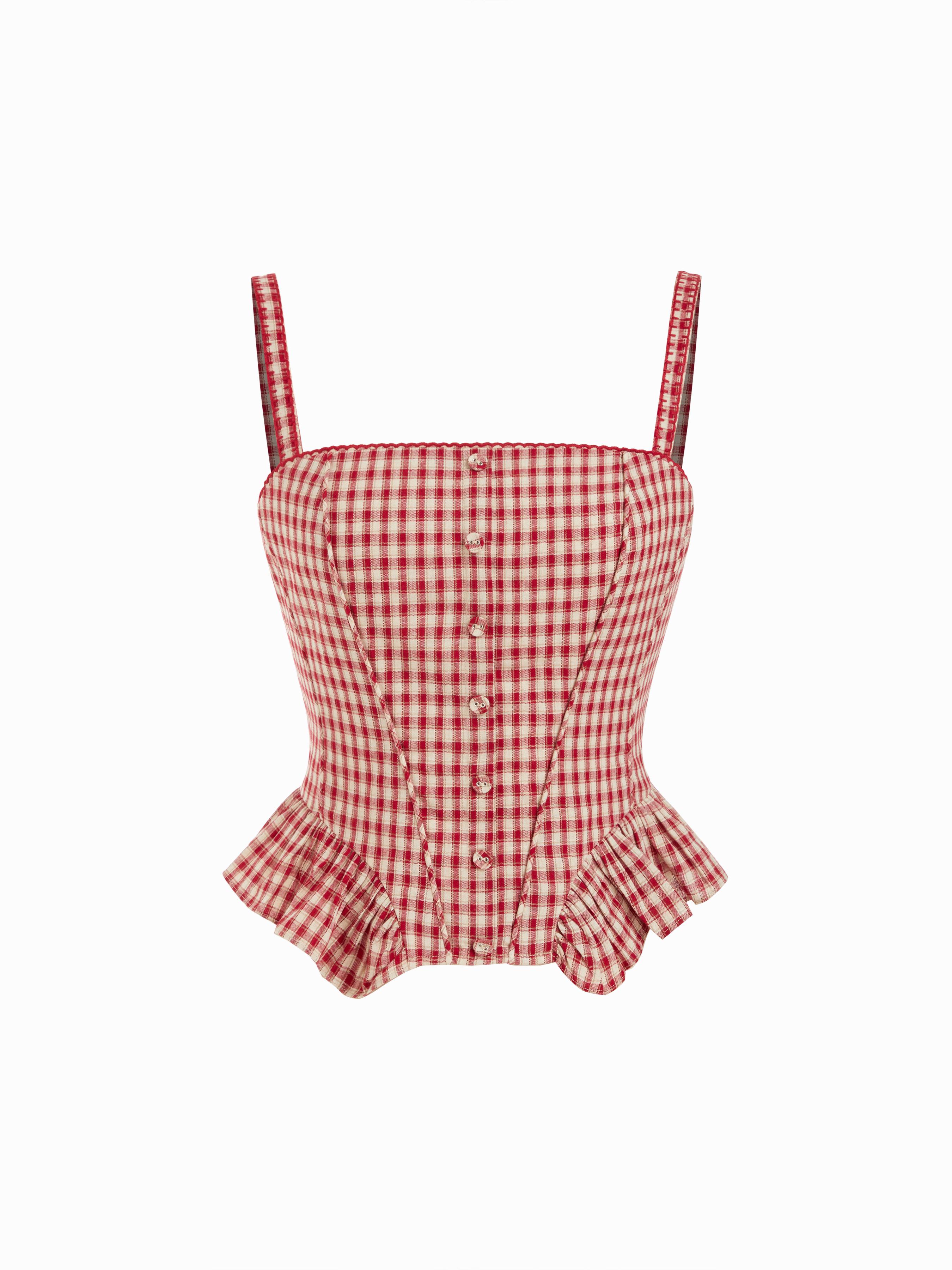 Cotton Gingham Ruched Peplum Crop Cami Top by CIDER
