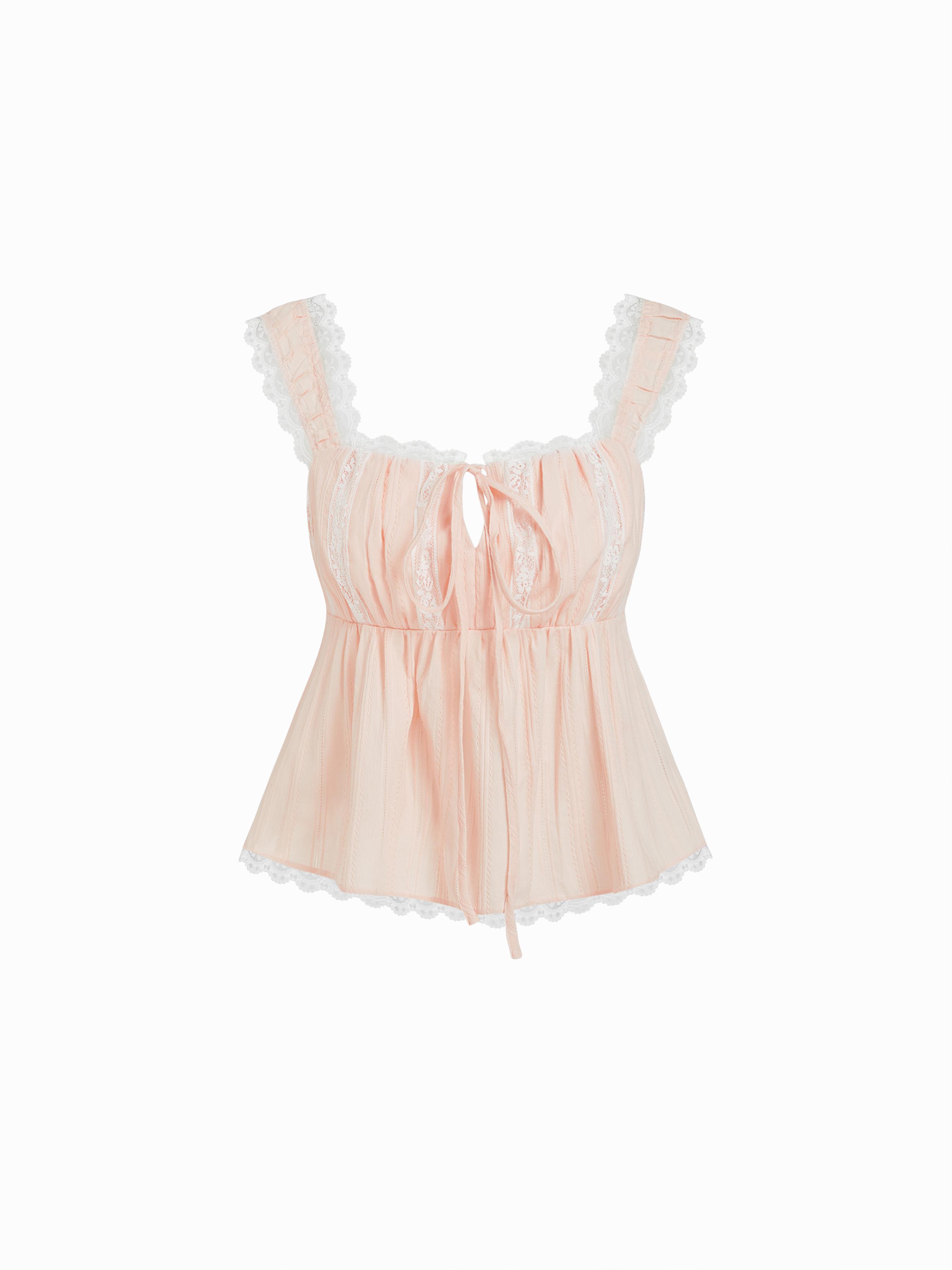 Cotton Lace Trim Tie Front Cami Top by CIDER