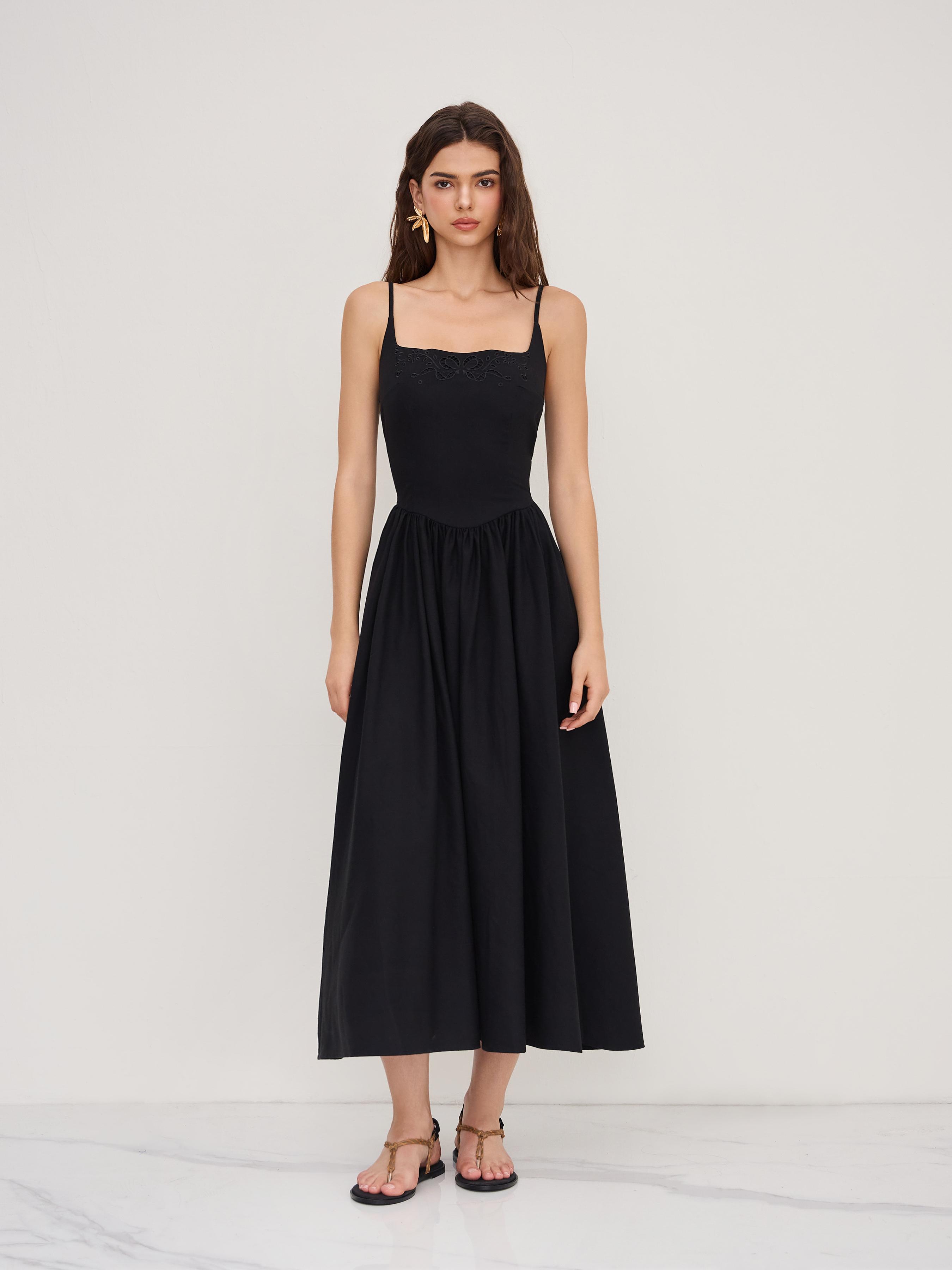 Cotton Linen Scoop Neckline Broderie Anglaise Ruffle Maxi Dress by CIDER