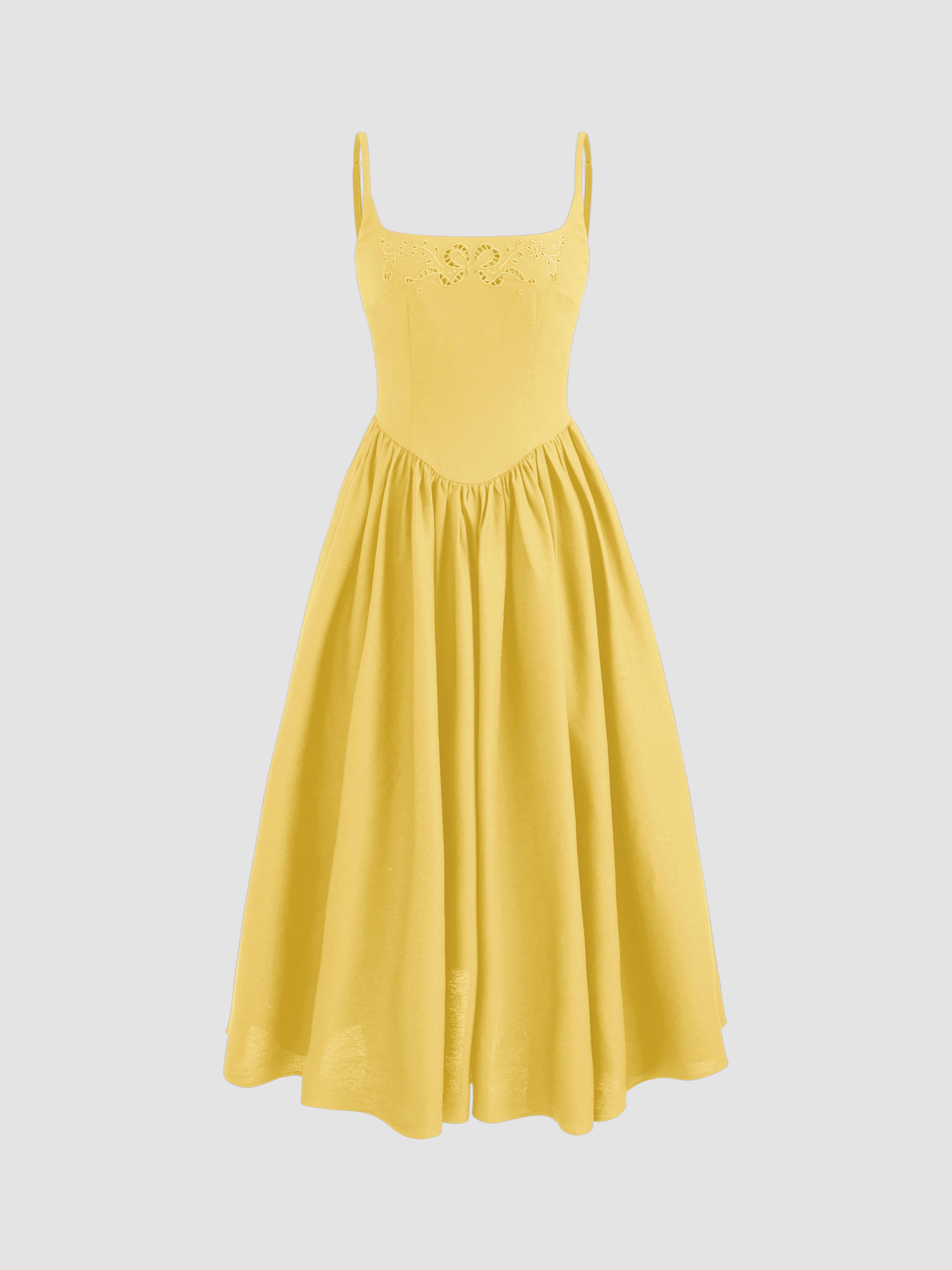 Cotton Linen Scoop Neckline Broderie Anglaise Ruffle Maxi Dress by CIDER