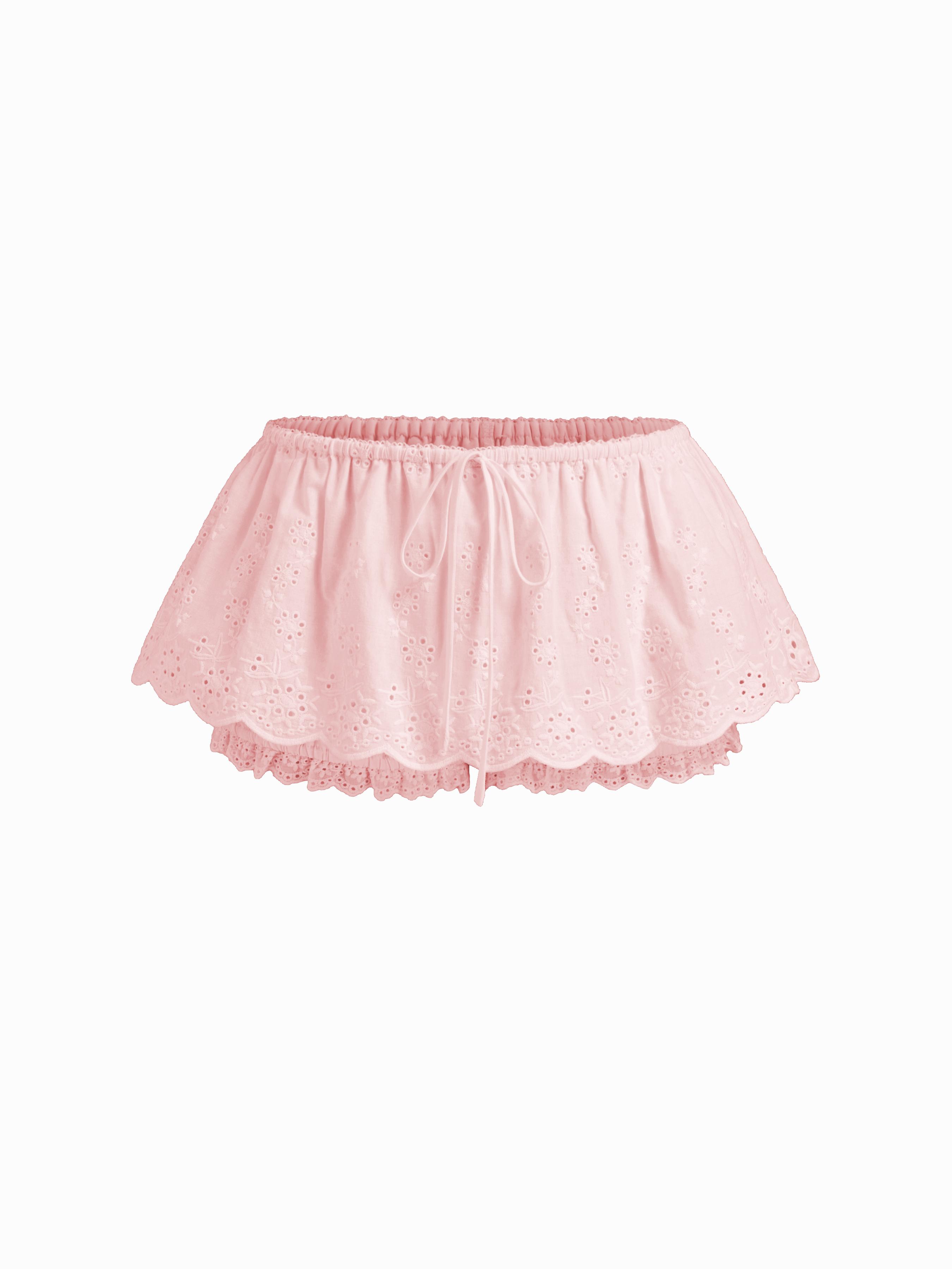 Cotton Low-Rise Broderie Anglaise Bubble Hem Micro Skort for Women by CIDER