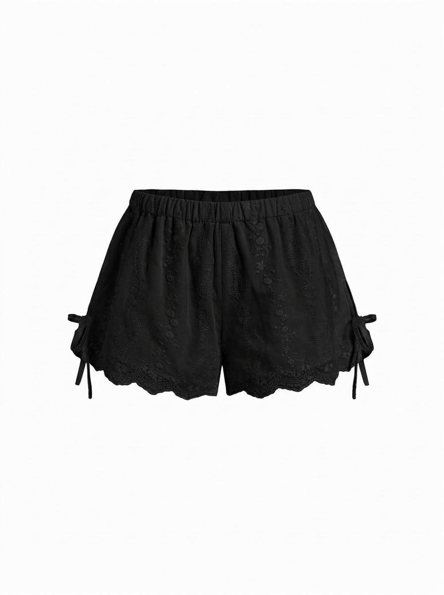 Cotton Low Rise Embroidery Tie Side Split Pointed Hem Oversized Shorts by CIDER