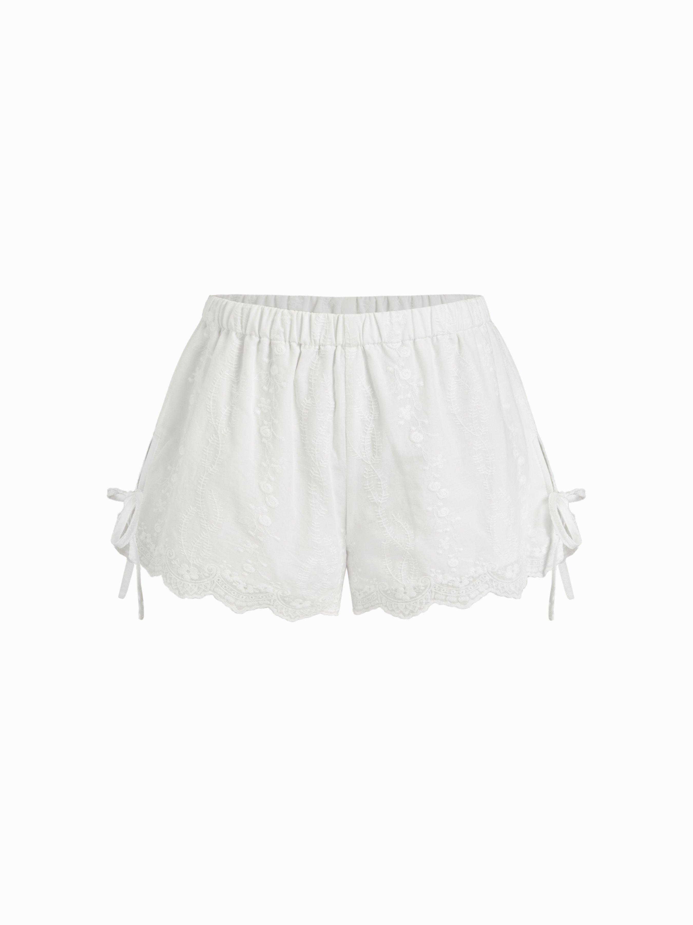 Cotton Low Rise Embroidery Tie Side Split Pointed Hem Oversized Shorts by CIDER