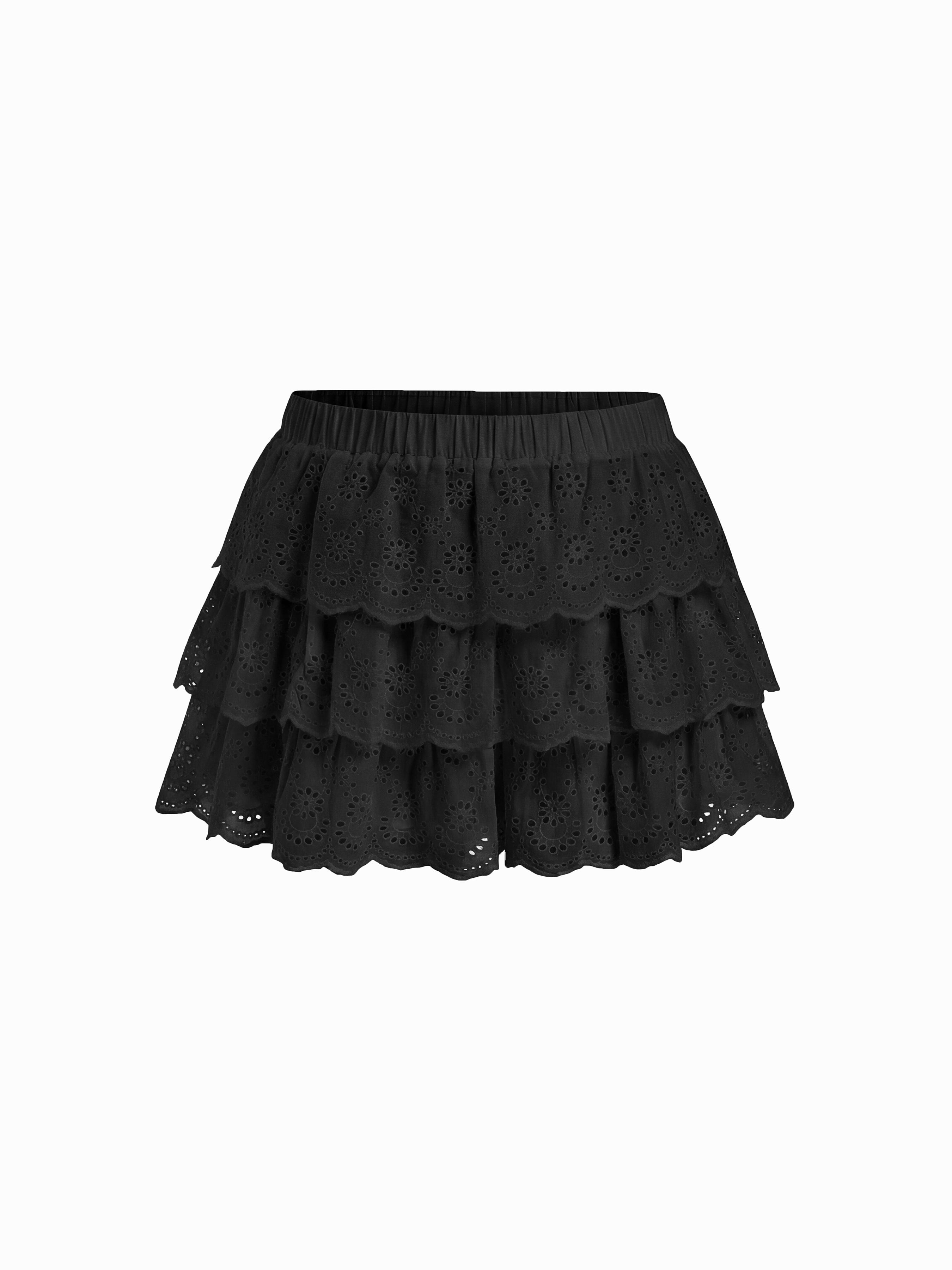 Cotton Mid Rise Broderie Anglaise Layered Micro Bloomer Shorts Curve & Plus by CIDER