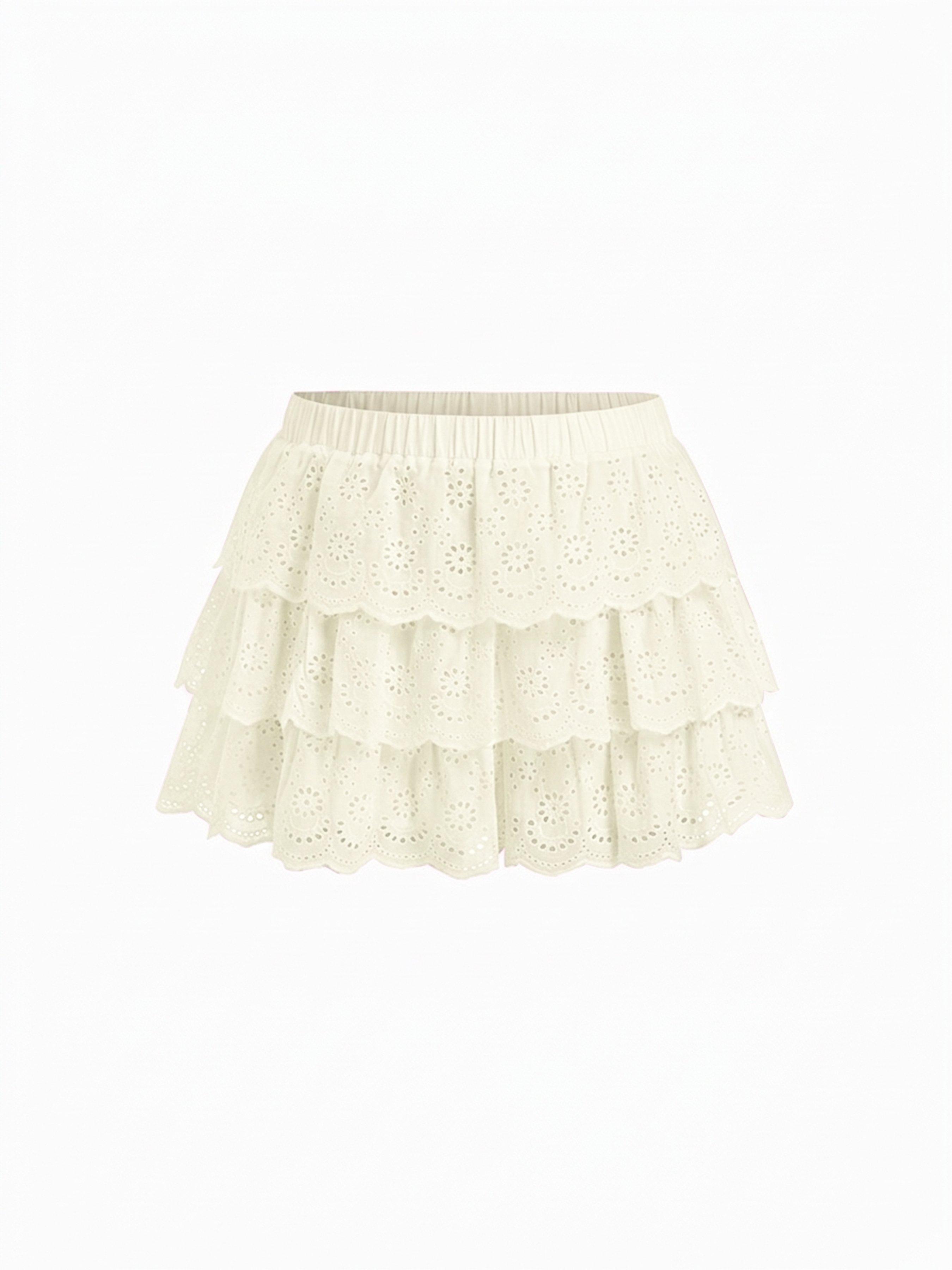 Cotton Mid Rise Broderie Anglaise Layered Micro Bloomer Shorts Curve & Plus by CIDER