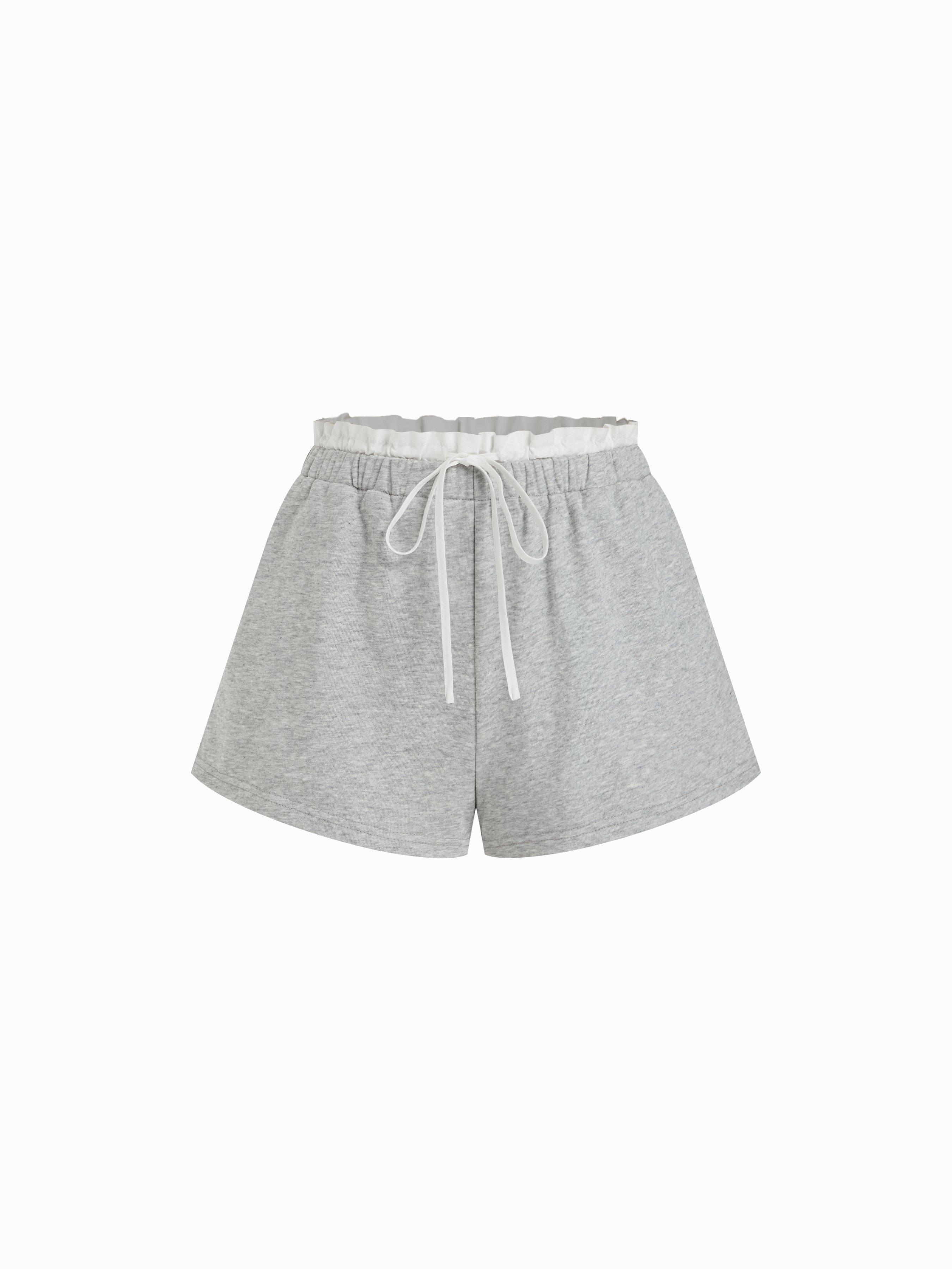 Cotton Mid Rise Color-Blocking Ruffled Waist Shorts by CIDER