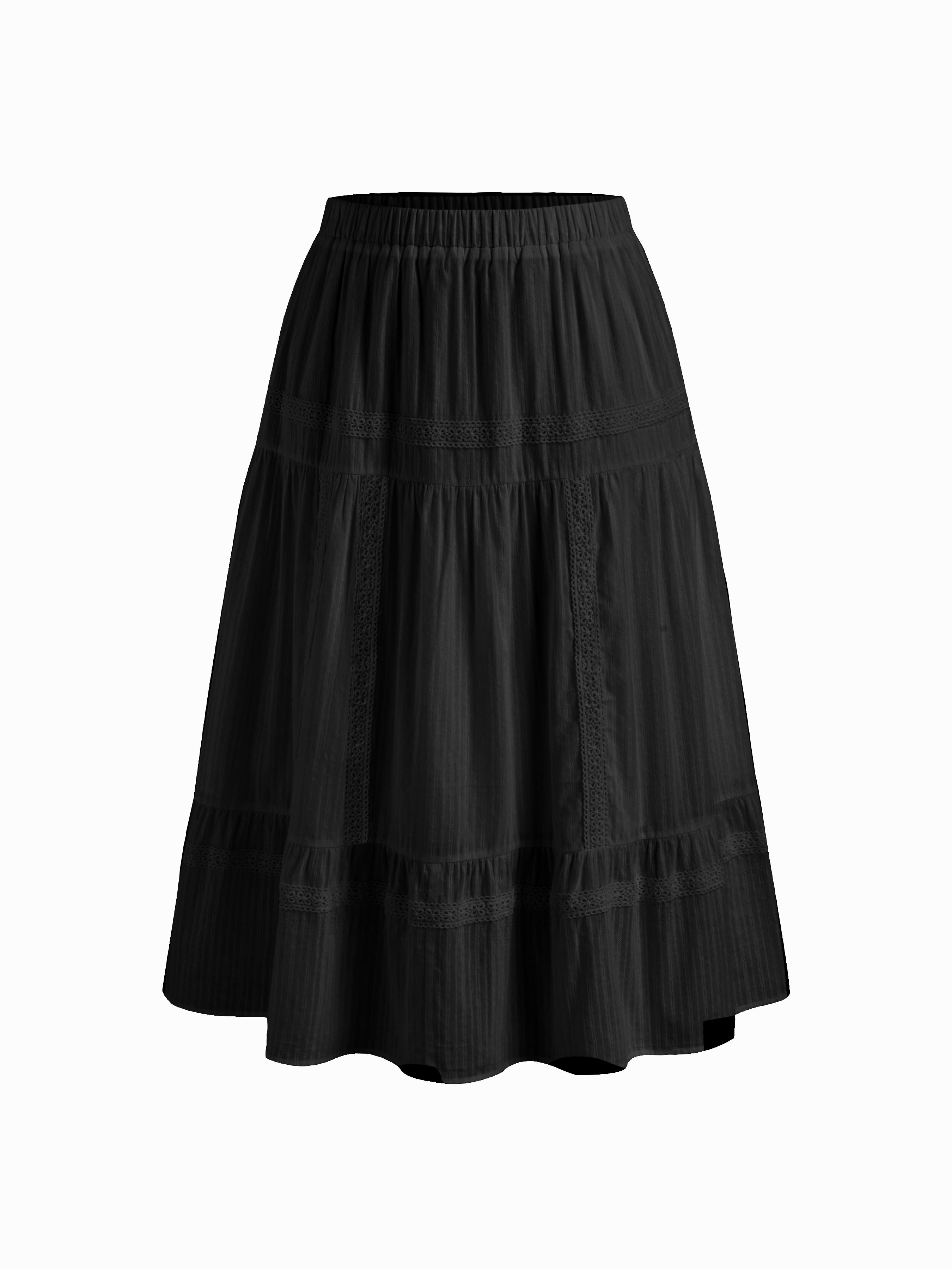 Cotton Mid Rise Embroidery Ruffle Maxi Skirt Curve & Plus by CIDER