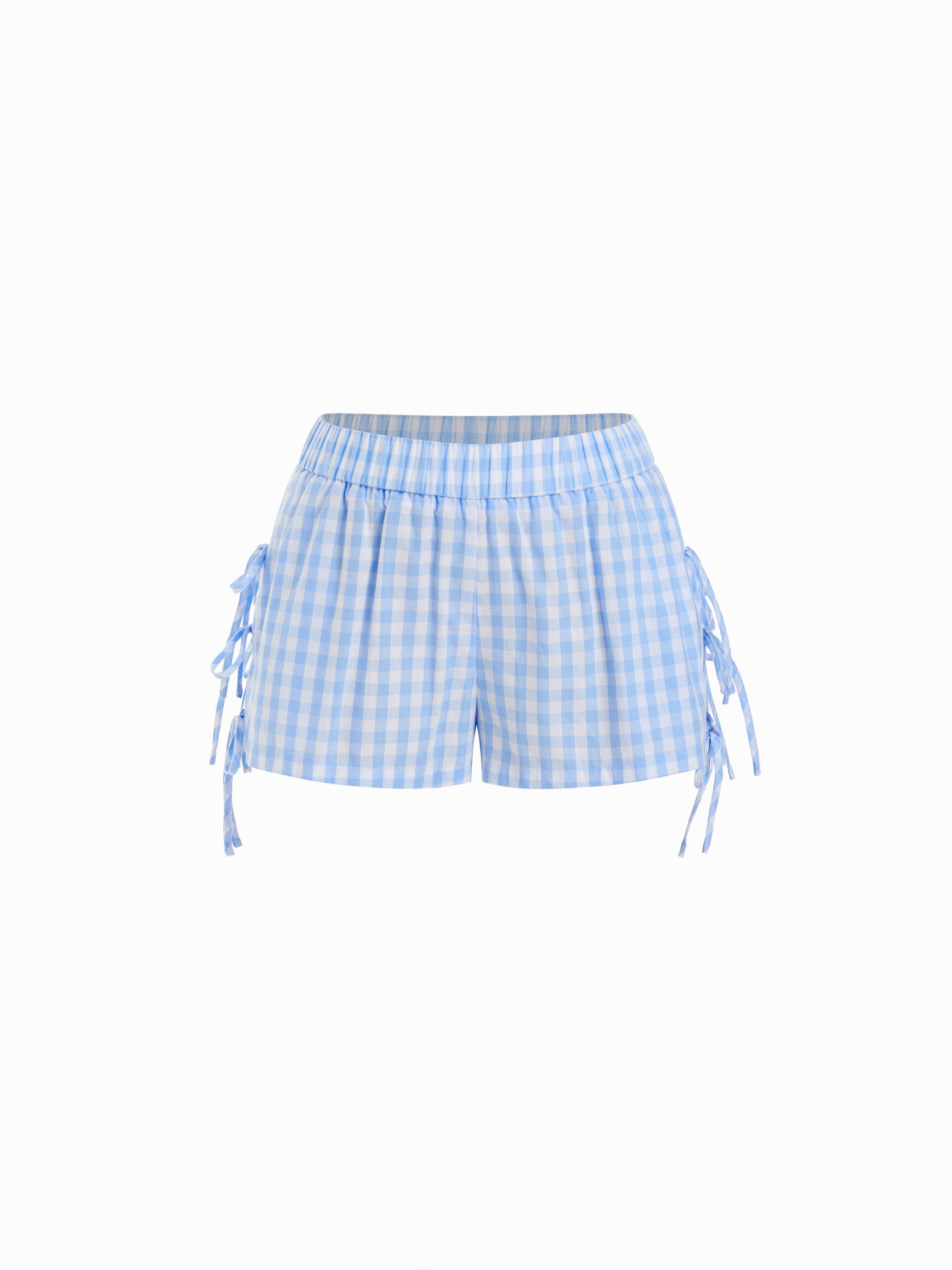 Cotton Mid Rise Gingham Drawstring Micro Shorts by CIDER