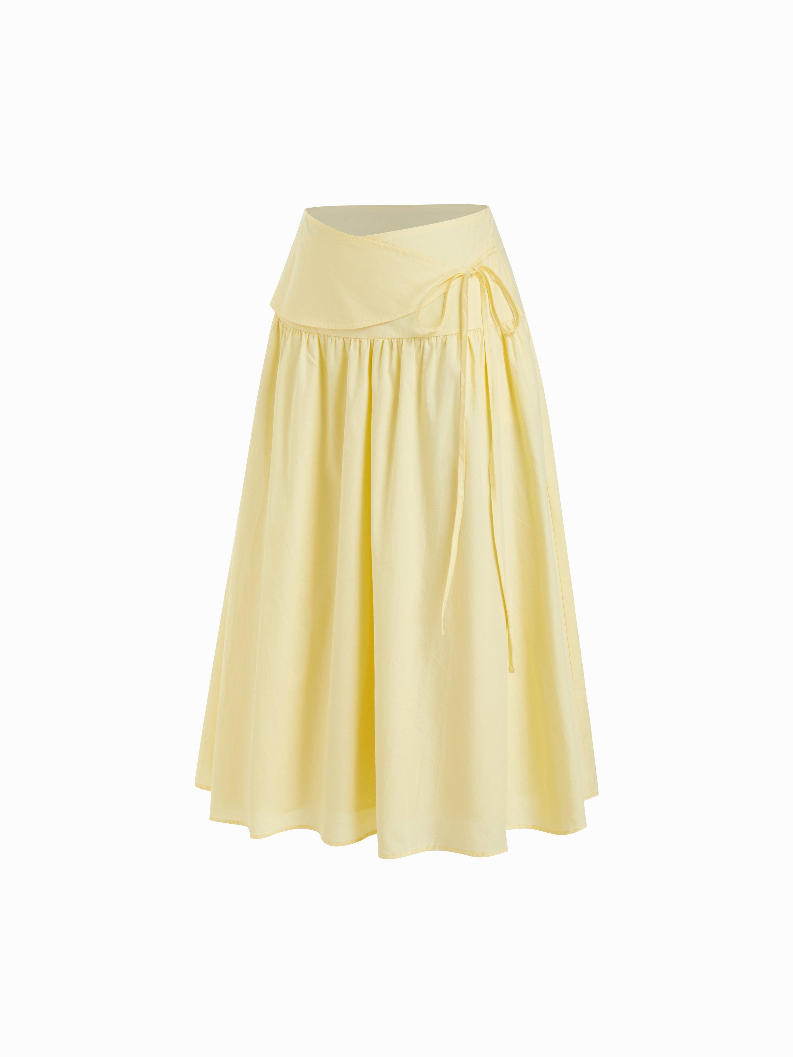 Cotton Mid Rise Wrap Tie A-line Maxi Skirt by CIDER