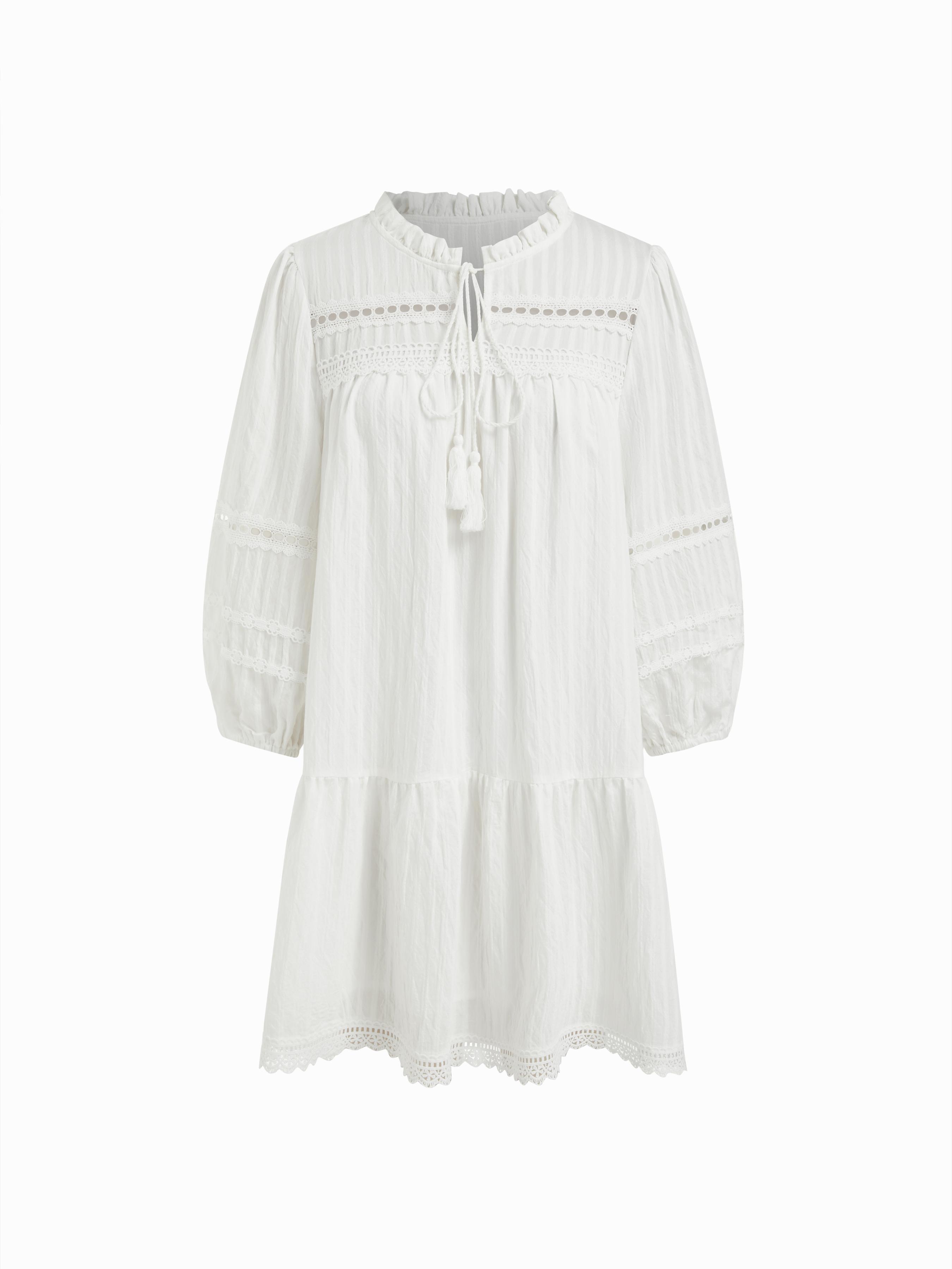 Cotton Puff Mandarin Collar Sleeve Knotted Smock Midi Dress by CIDER