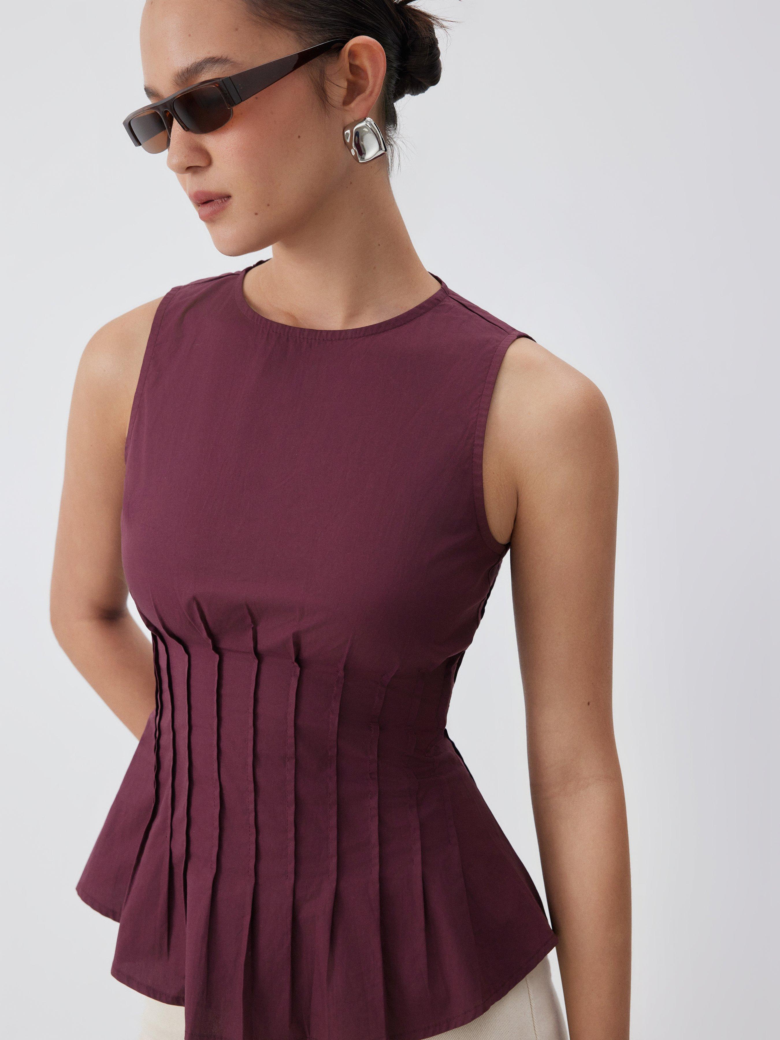 Cotton Ruched Peplum Tank Blouse by CIDER