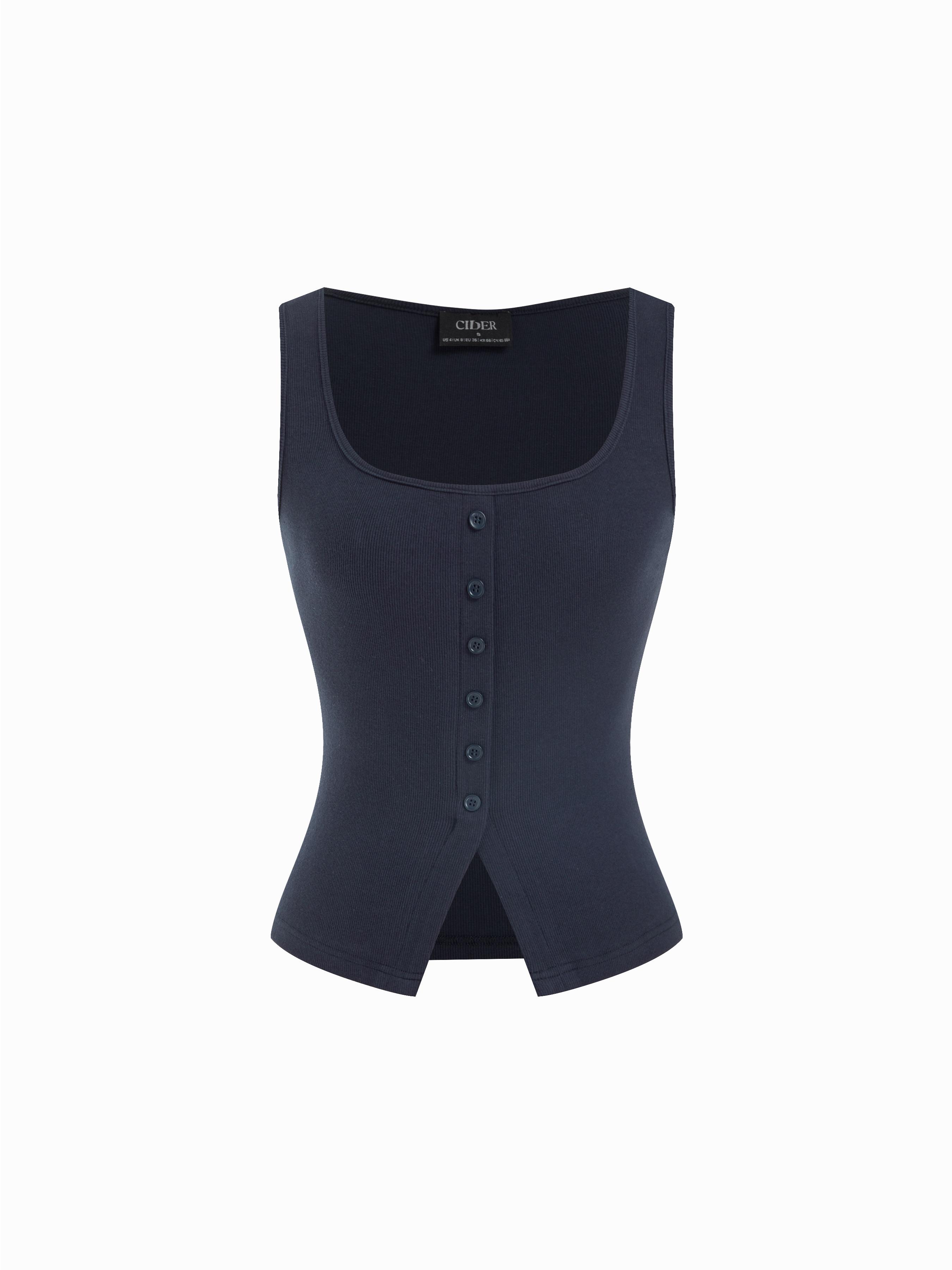 Cotton Scoop Neck Button Front Asymmetrical Hem Crop Top by CIDER