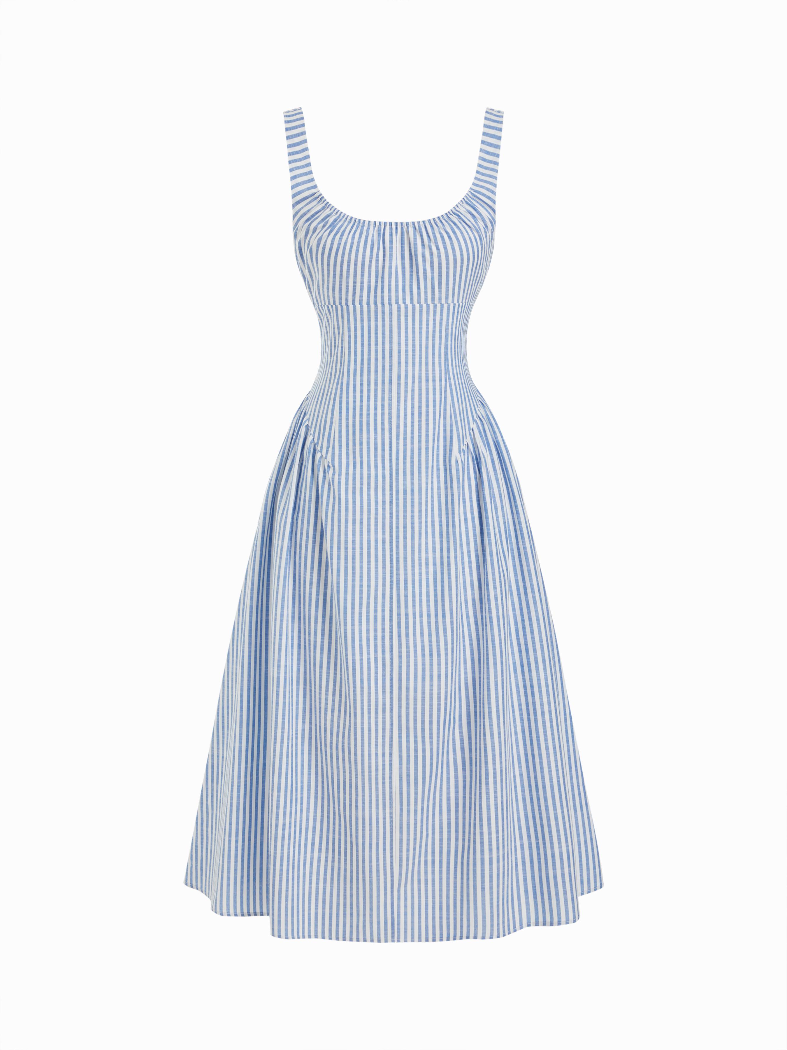 Cotton Scoop Neckline A-line Midi Dress by CIDER