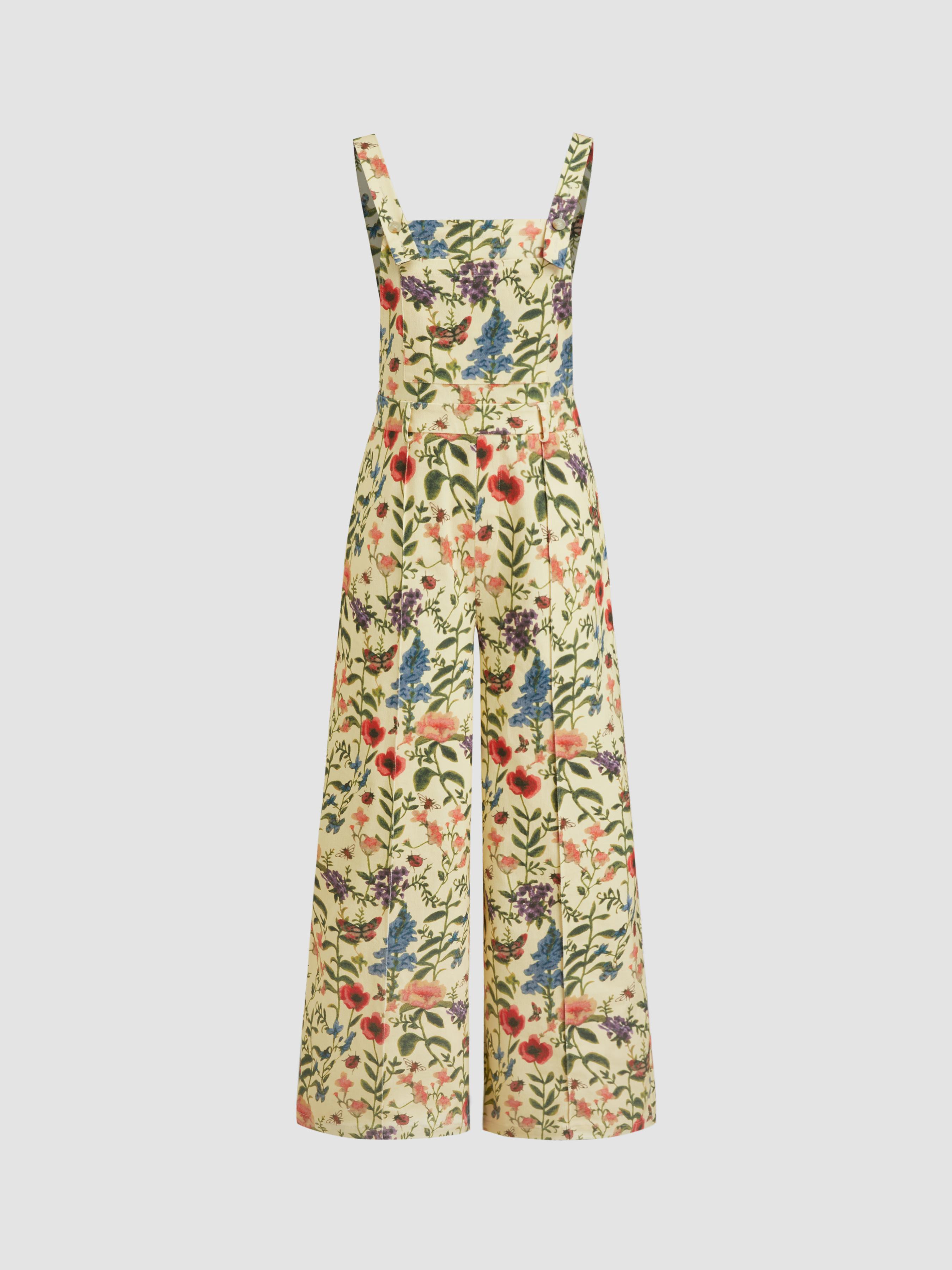 Cotton Square Neck Floral Pocket Wide Leg Jumpsuit by CIDER