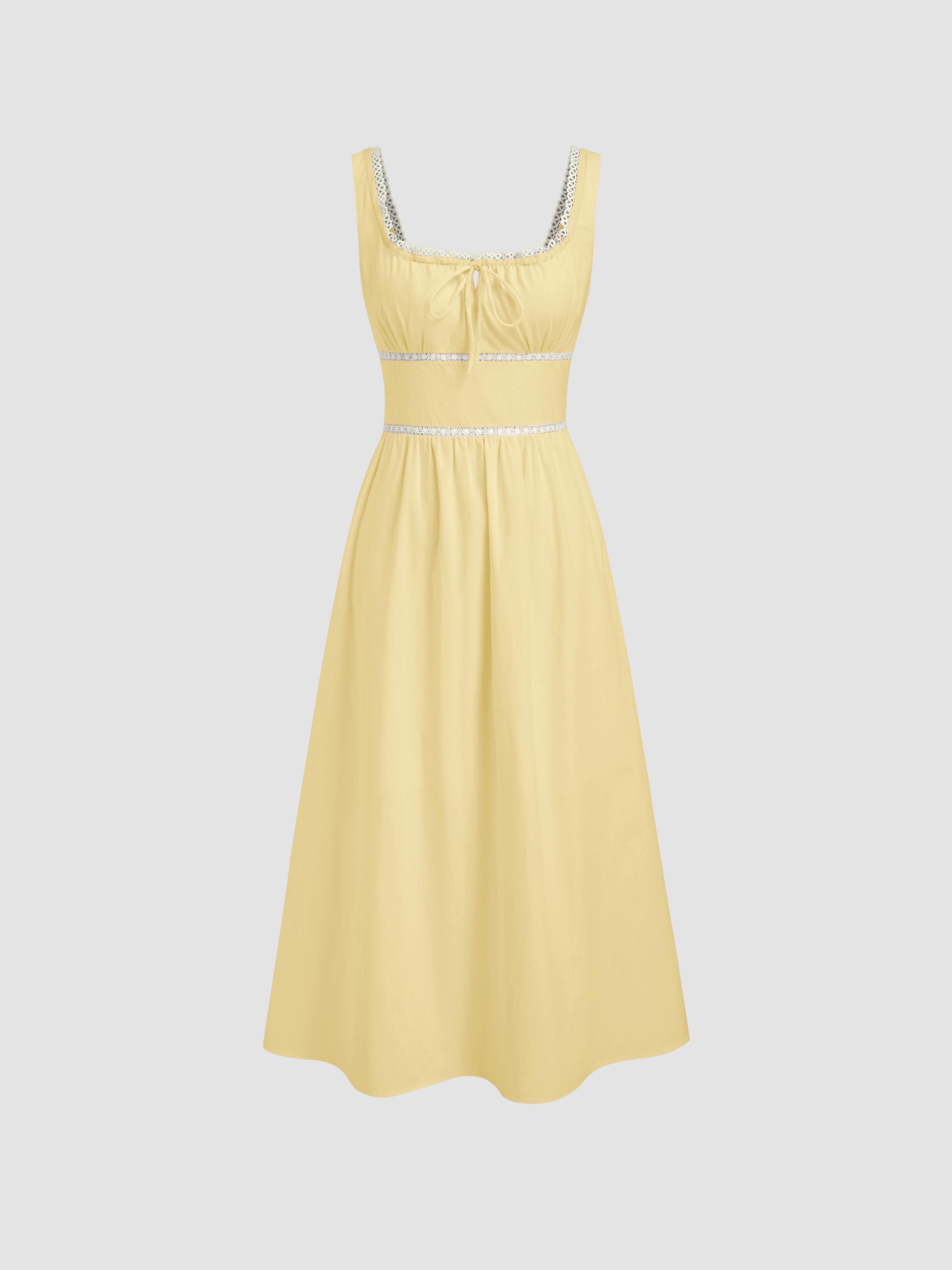 Cotton Square Neck Knotted Ruffle Shirred Maxi Dress by CIDER