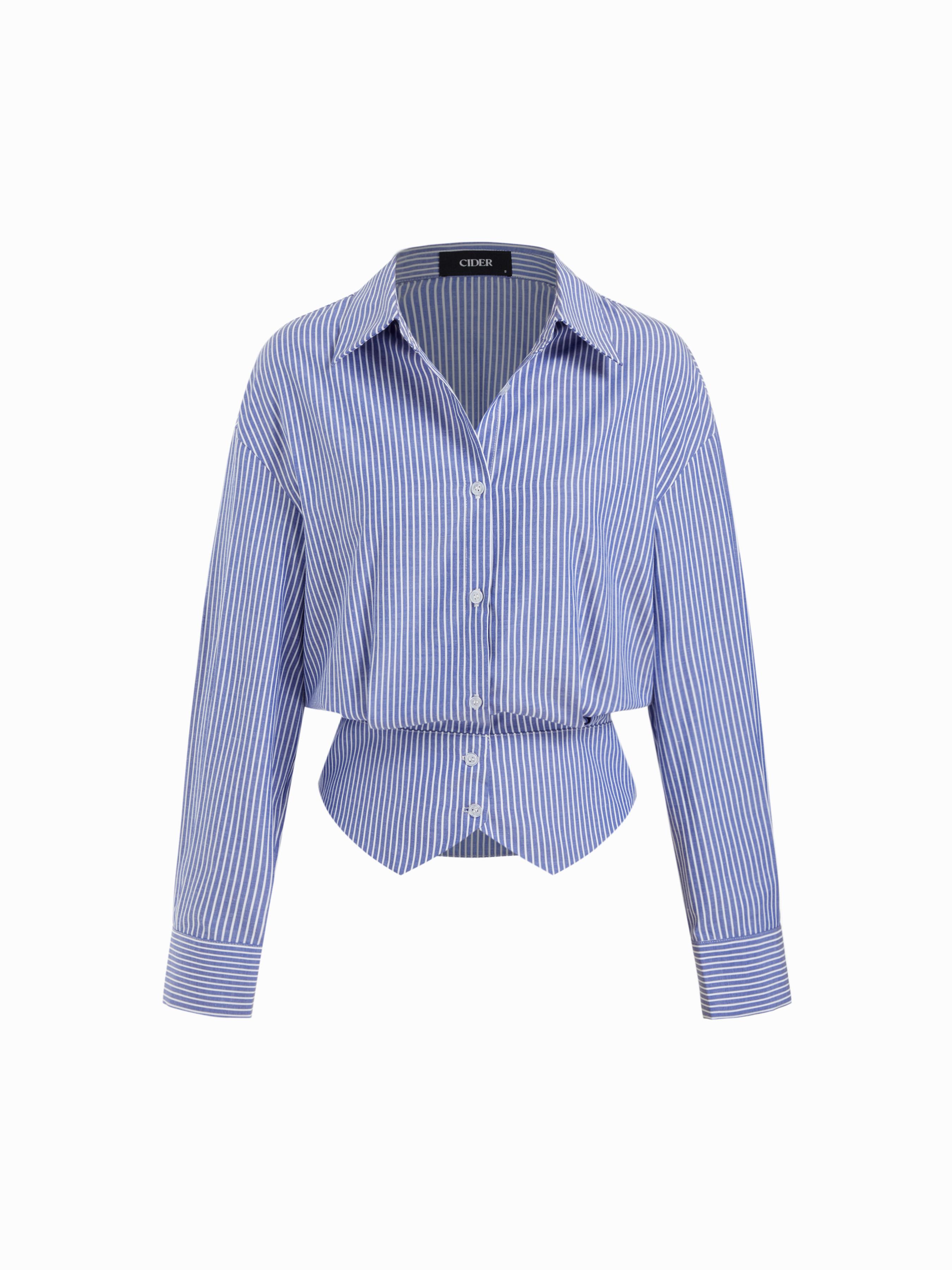 Cotton Striped Long Sleeve Blouse by CIDER