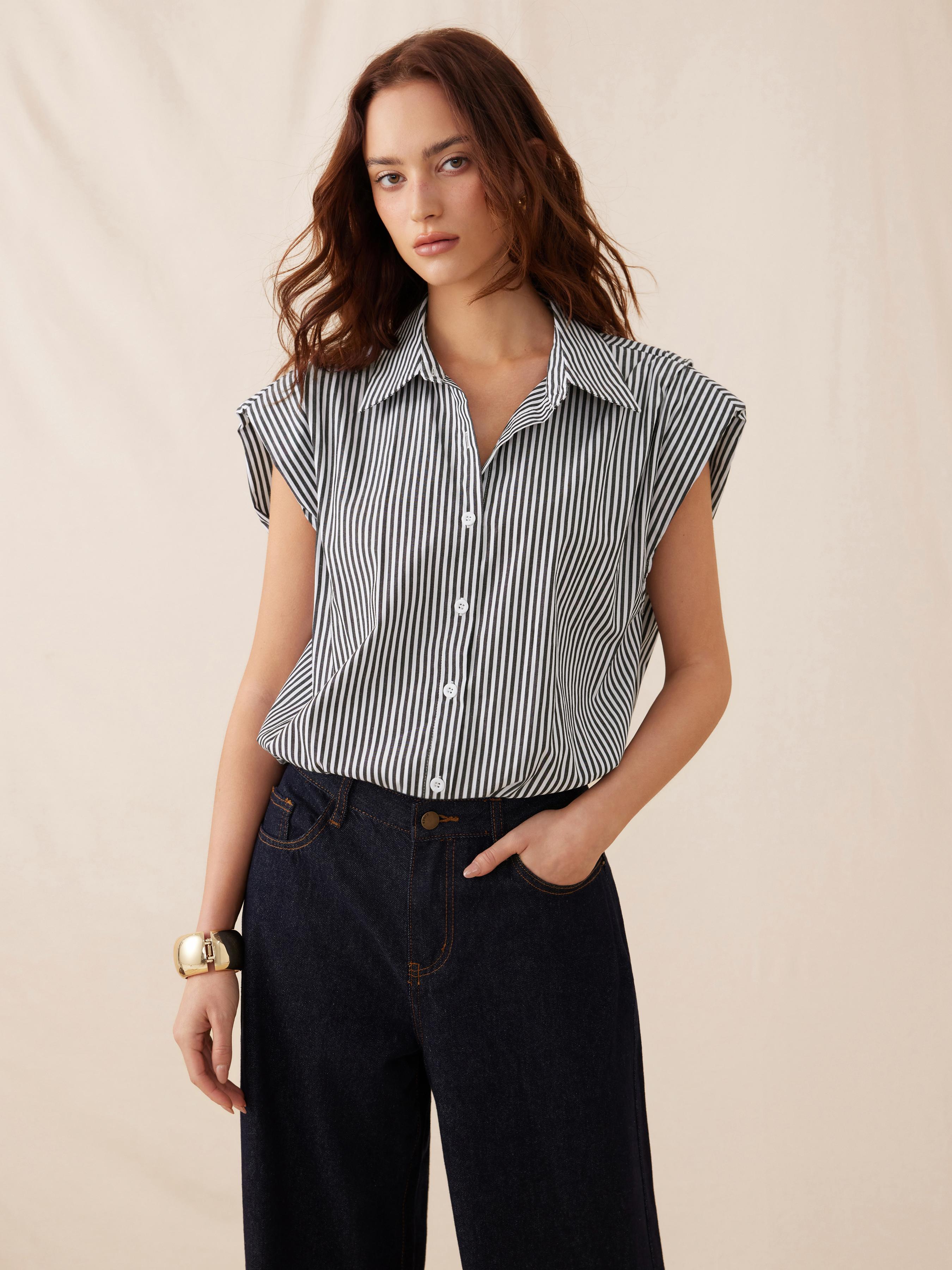 Cotton Striped Short Sleeve Blouse Bodysuit by CIDER