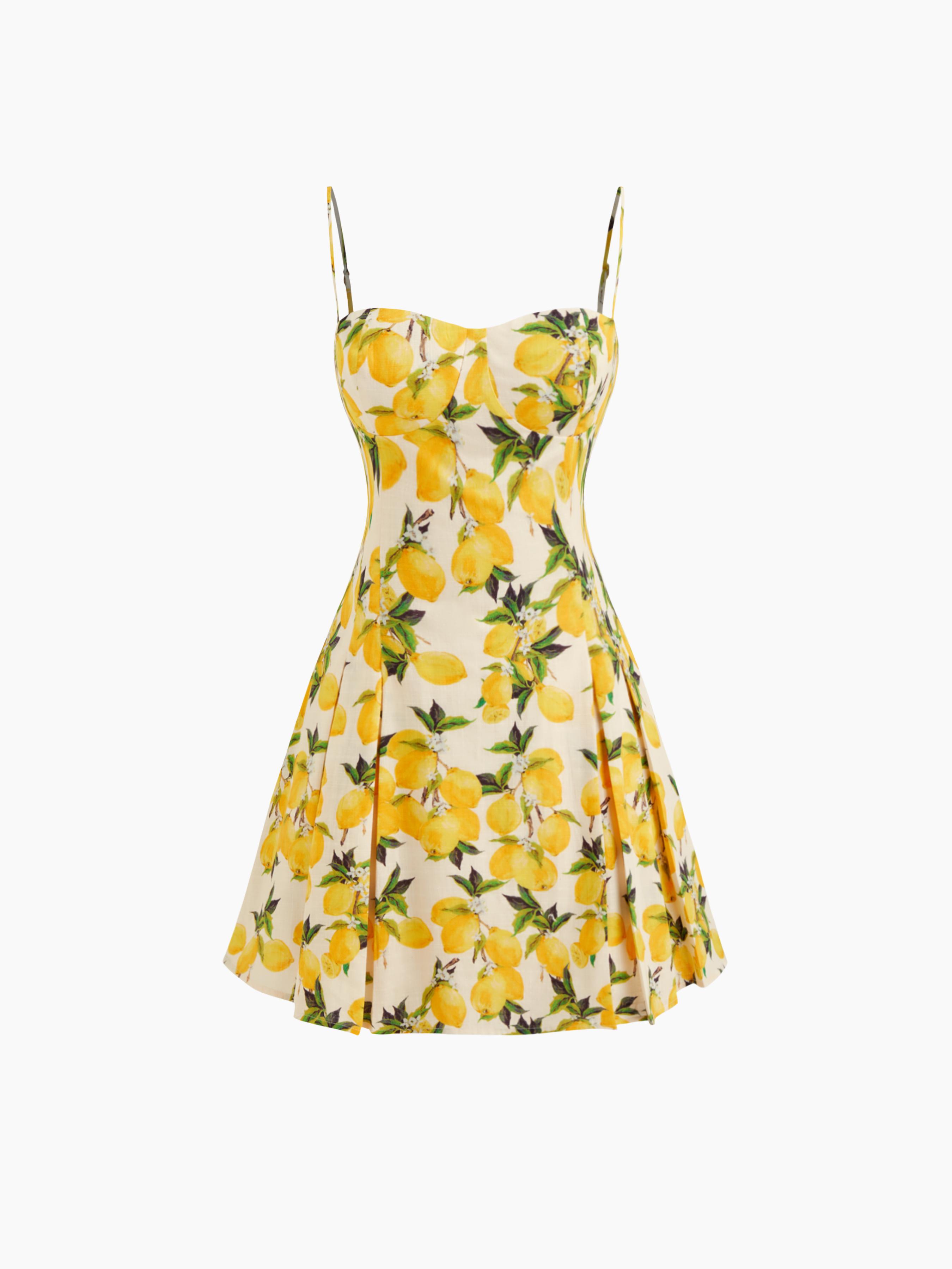 Cotton Sweetheart Neckline Lemon Lace Up Mini Dress by CIDER